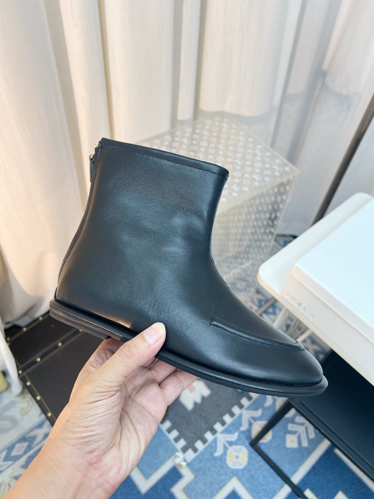 The Row 26s Zipped Boot Flat Black Leather 146487
