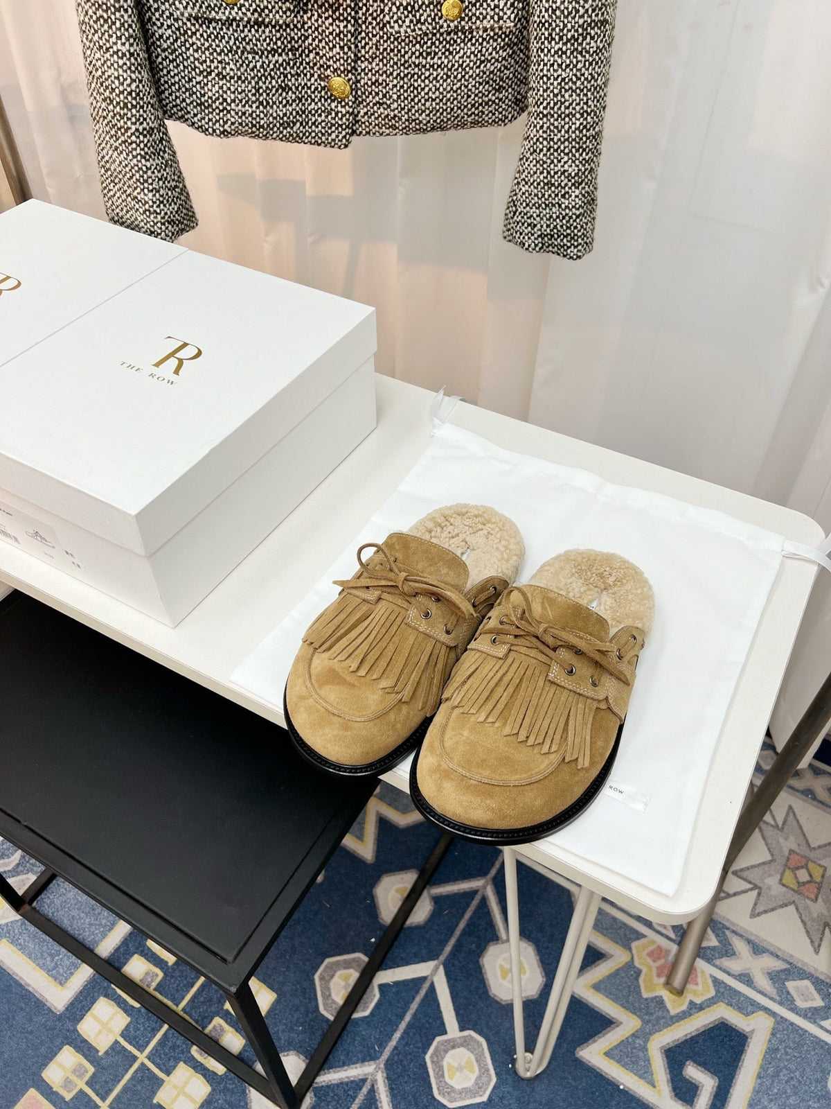 The Row 26s Tassel Mule Flat Beige Suede 146484