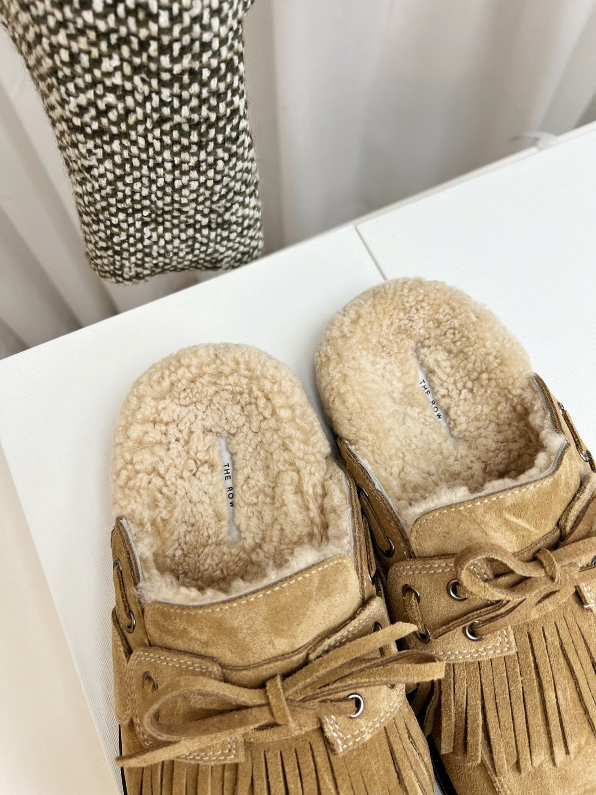 The Row 26s Tassel Mule Flat Beige Suede 146484
