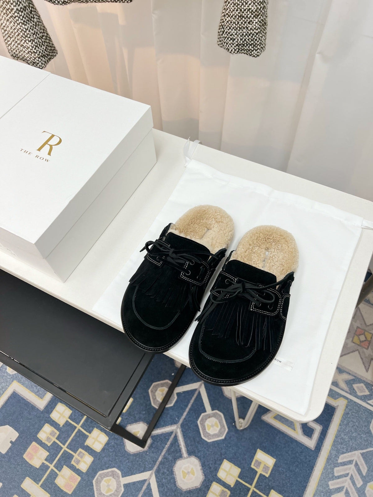 The Row 26s Tassel Mule Flat Black Suede 146486