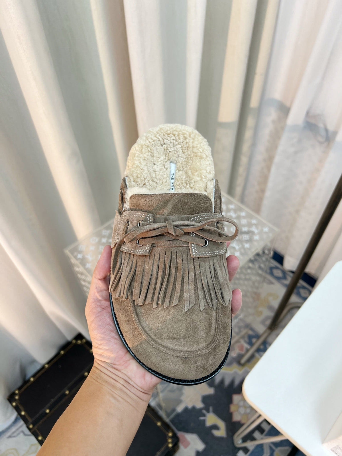 The Row 26s Tassel Mule Flat Taupe Suede 146485