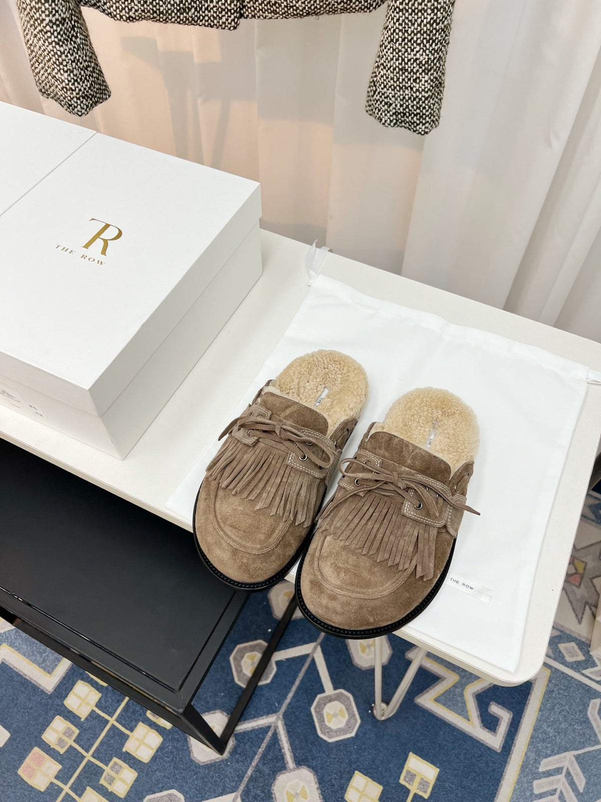 The Row 26s Tassel Mule Flat Taupe Suede 146485