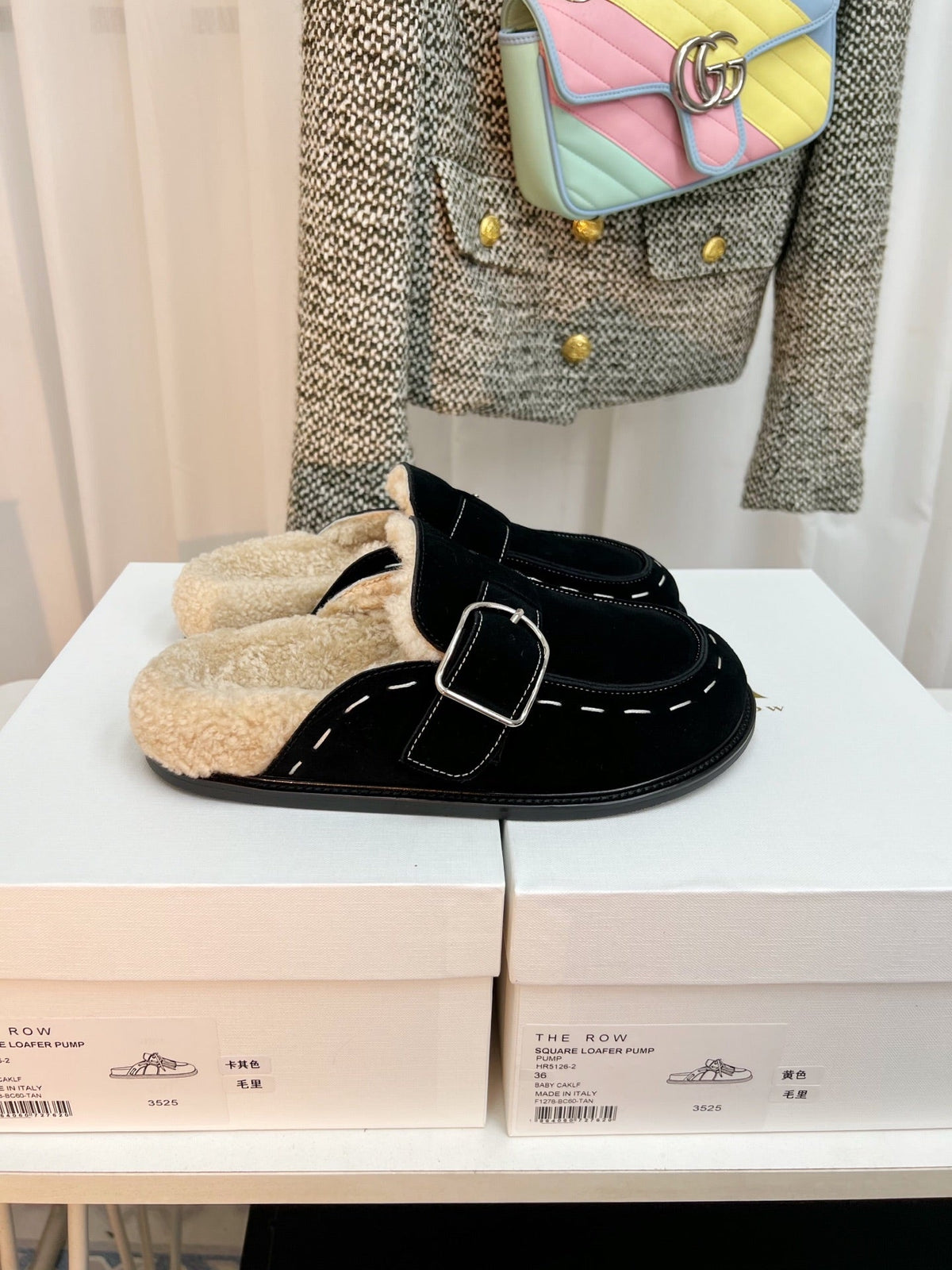 The Row 26s Buckle Mule Flat Black Suede 146478
