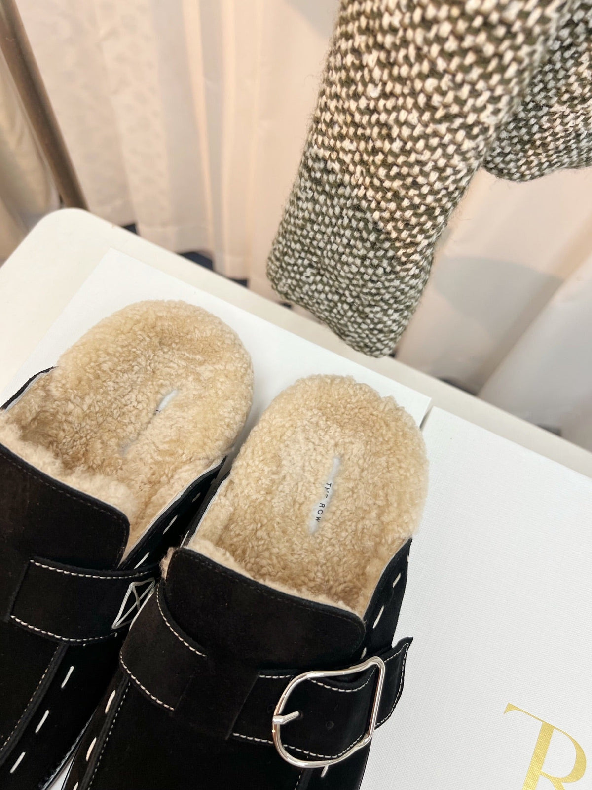 The Row 26s Buckle Mule Flat Black Suede 146478