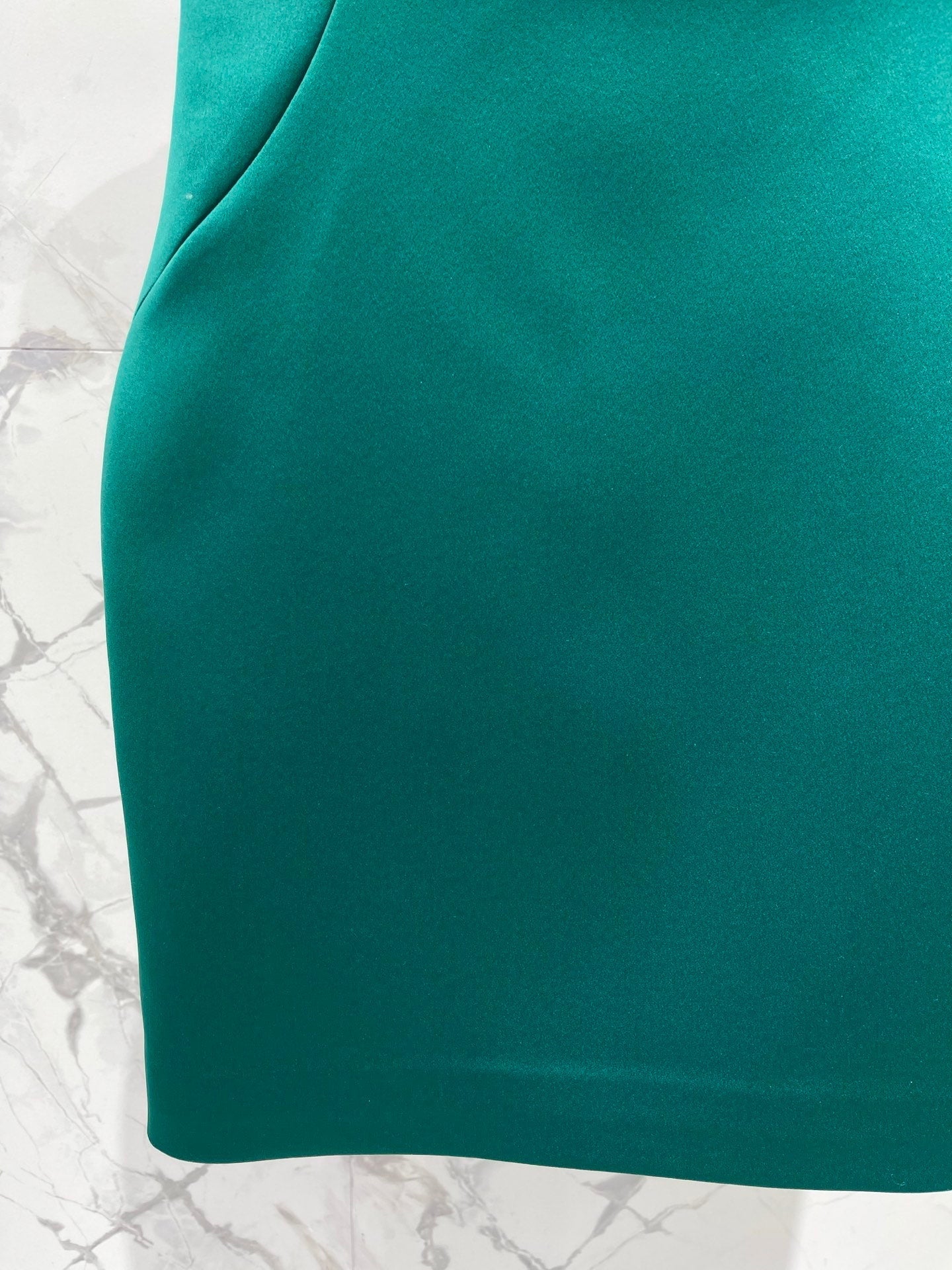 YSL Waist-cinching Slip Dress Teal Green Satin