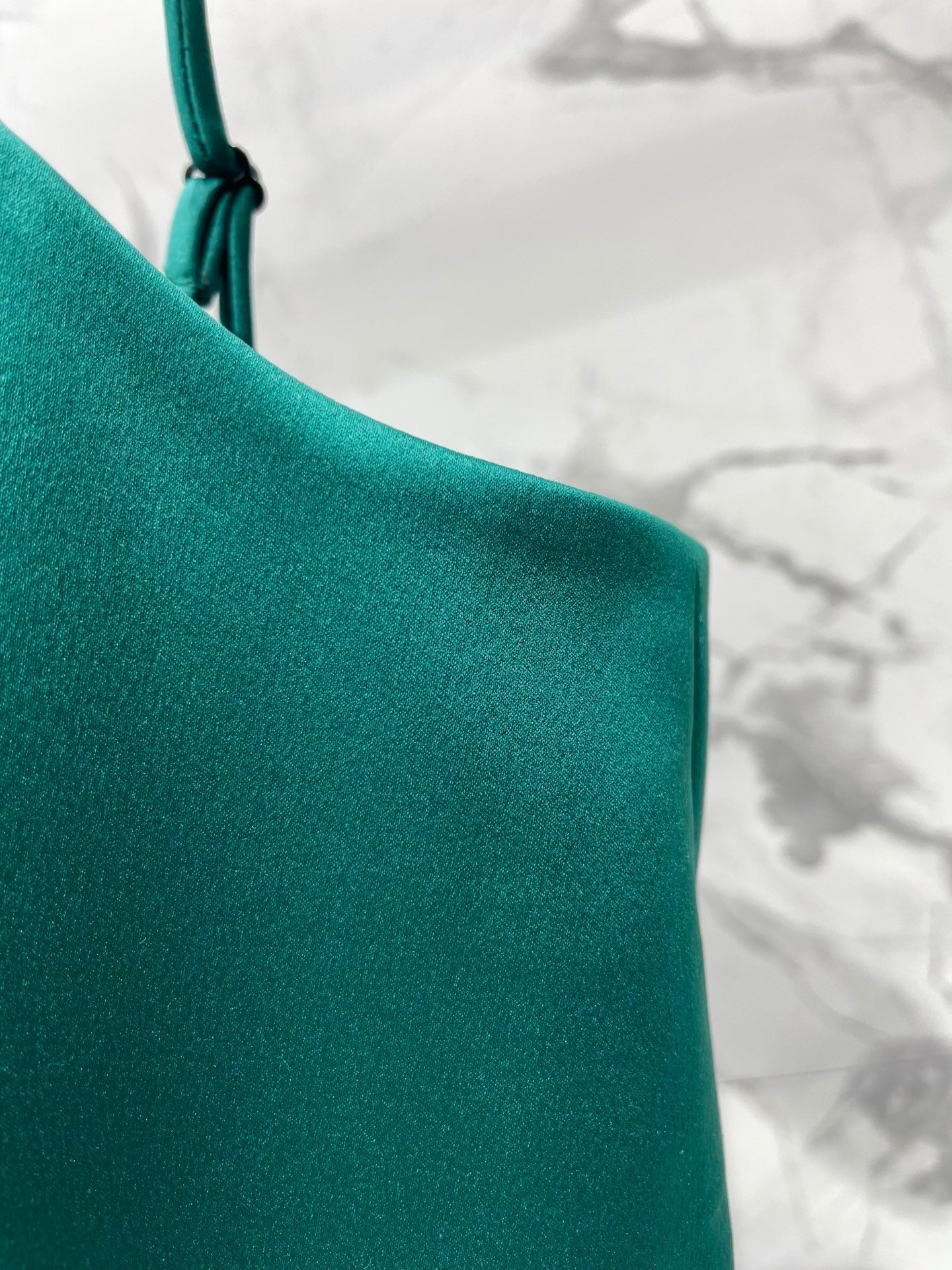 YSL Waist-cinching Slip Dress Teal Green Satin