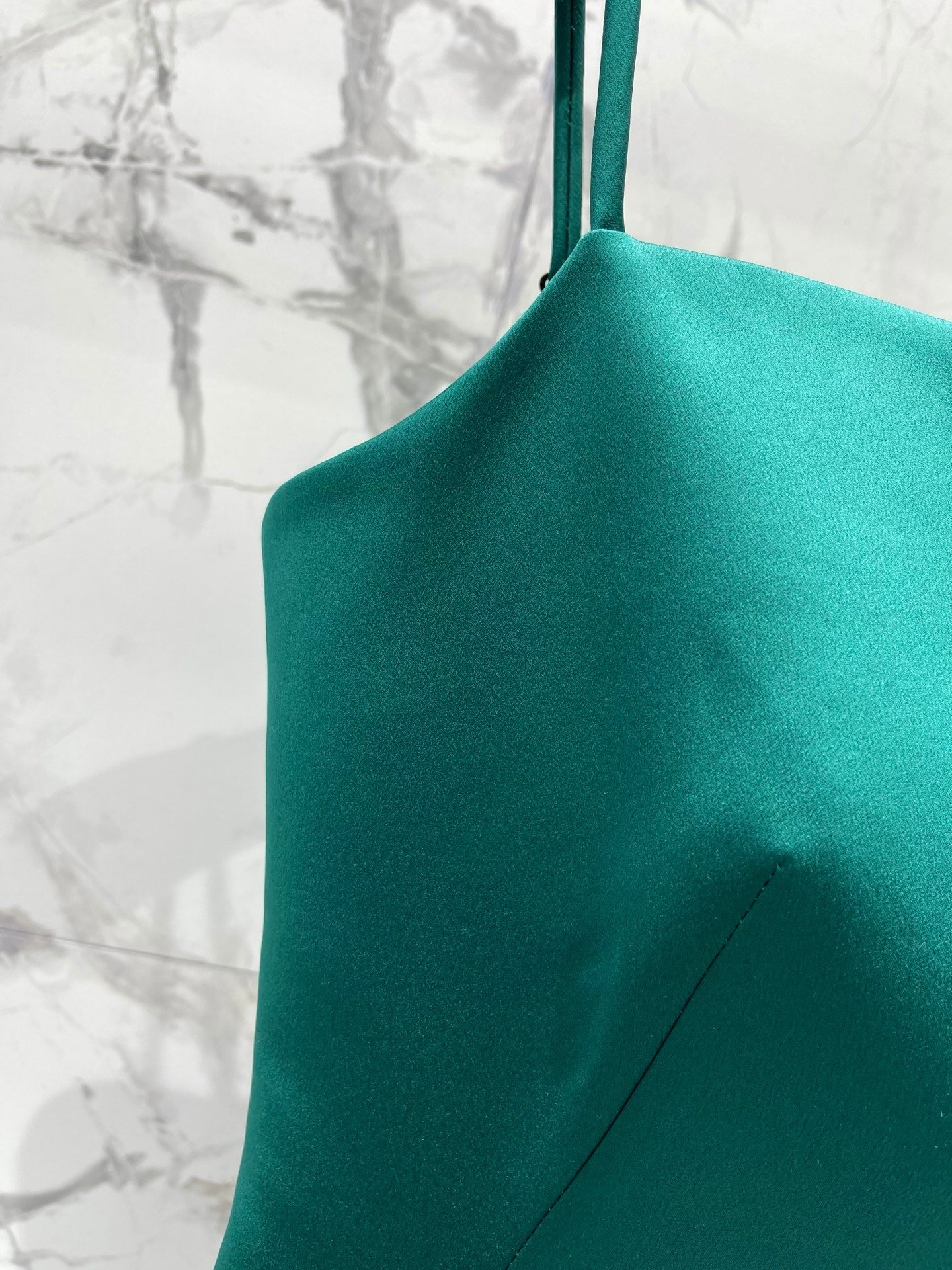 YSL Waist-cinching Slip Dress Teal Green Satin