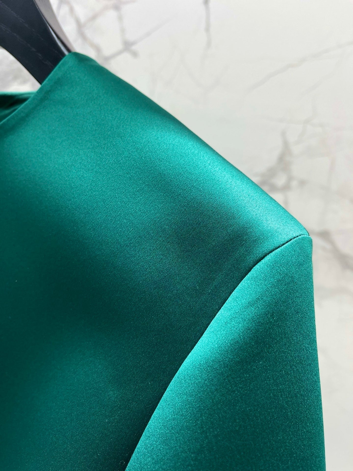YSL Loose-fitting Wide-shouldered Dress Teal Green Satin