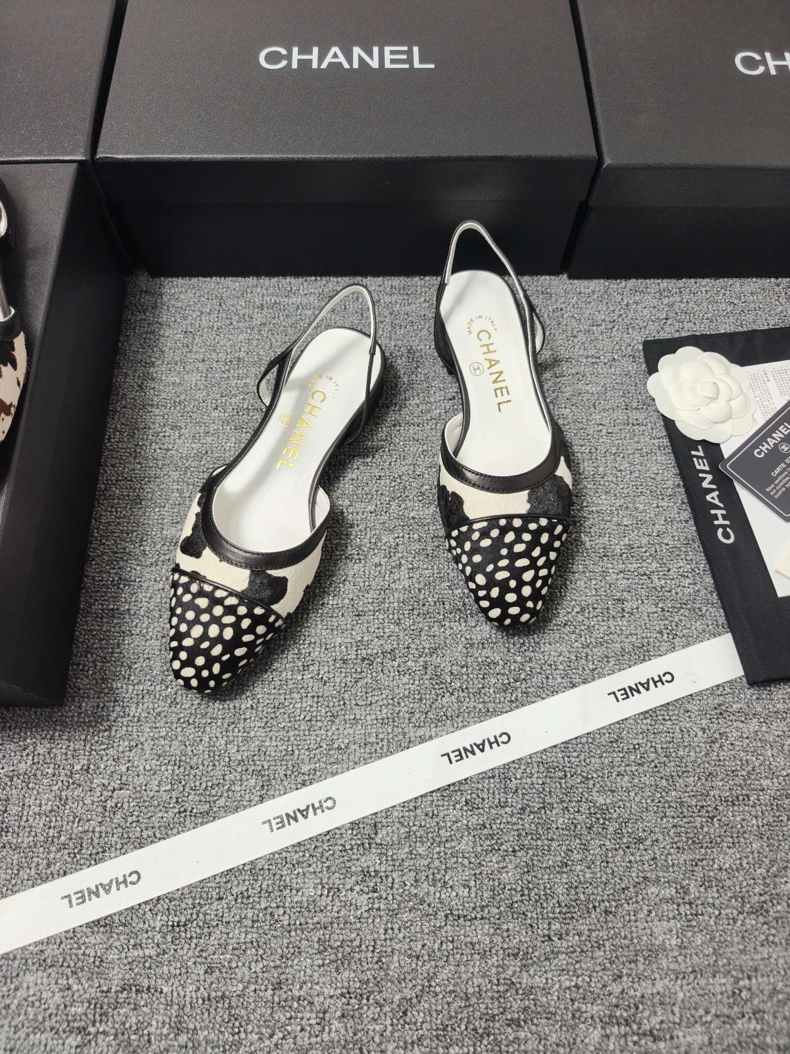 CC SS 2026 Slingbacks Flat White Black Calfskin Lambskin