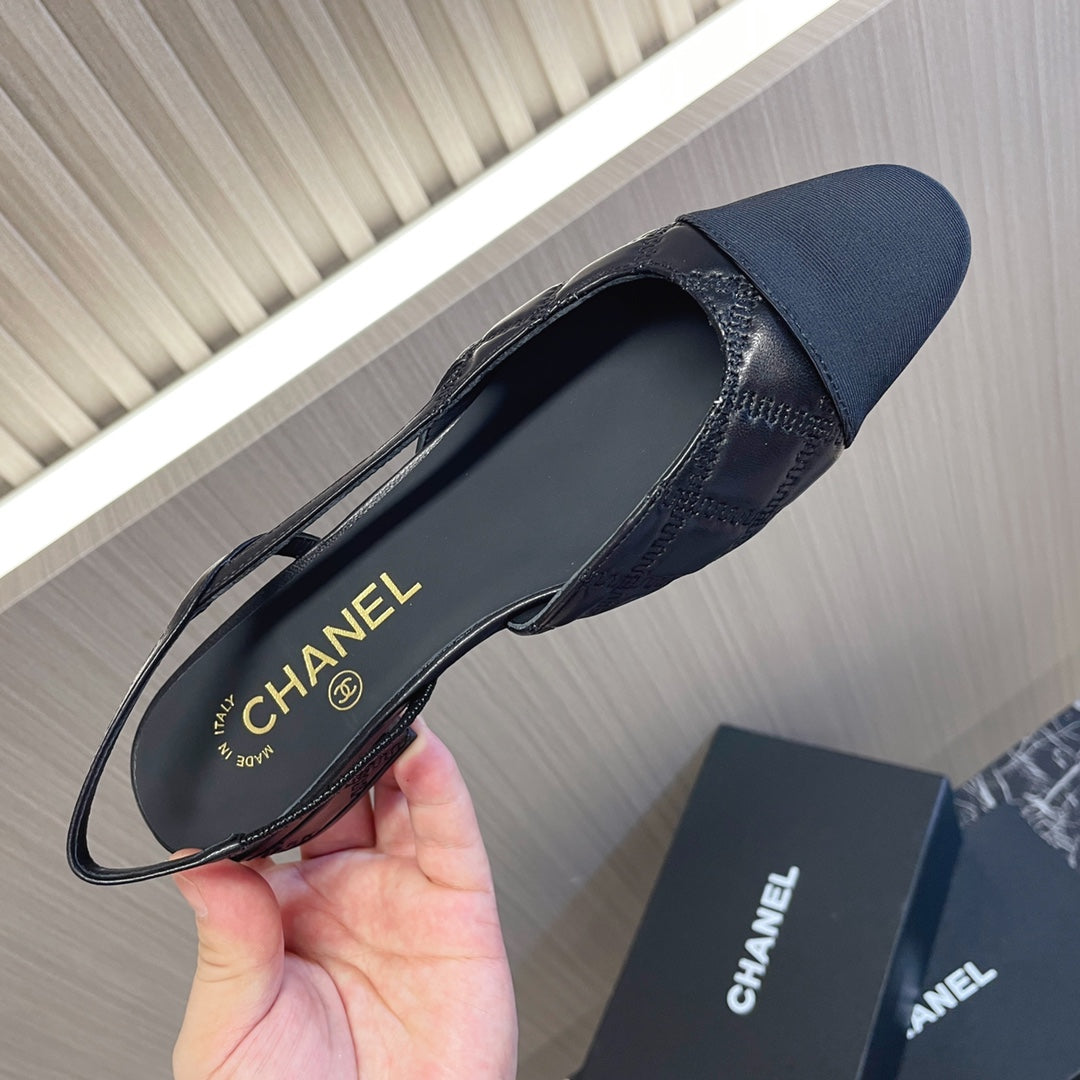 CC 26s Ballerinas Slingbacks CC Logo Black Canvas Leather 108836
