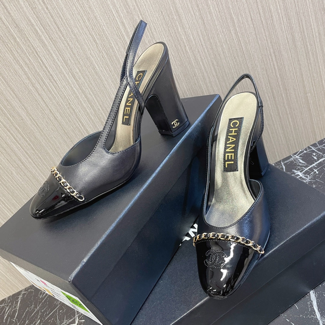 CC 26s Slingbacks Heels Black Leather Patent Canvas 108829