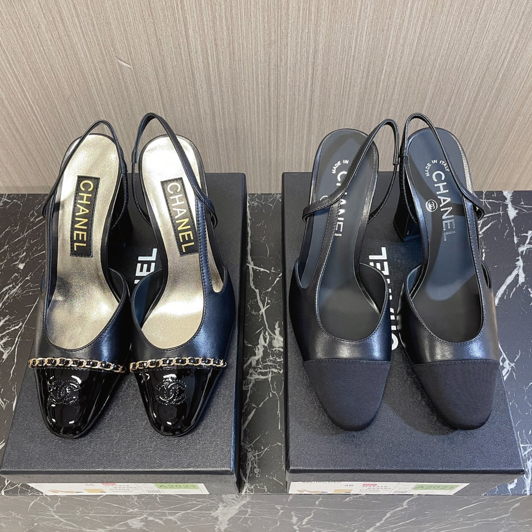 CC 26s Slingbacks Heels Black Leather Patent Canvas 108829