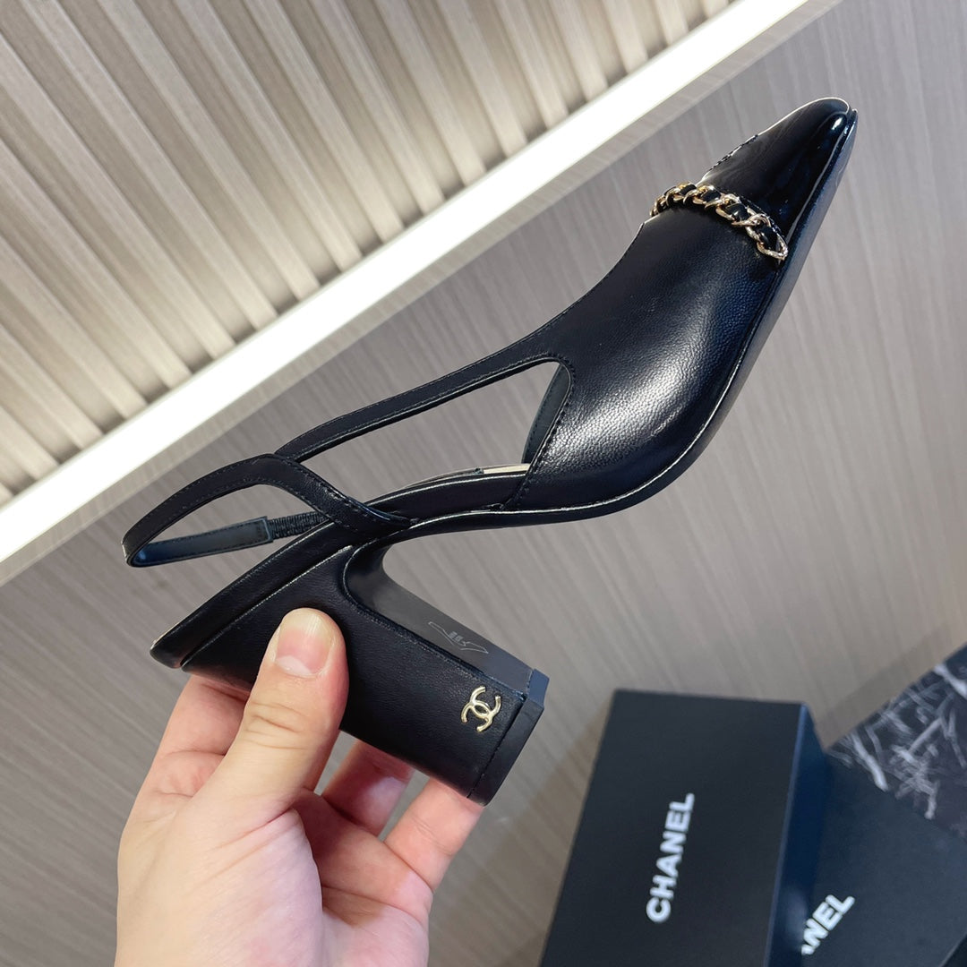 CC 26s Slingbacks Heels Black Leather Patent Canvas 108829