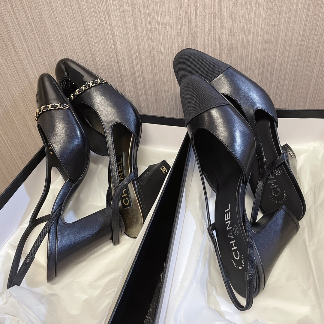 CC 26s Slingbacks Heels Black Leather Patent Canvas 108829