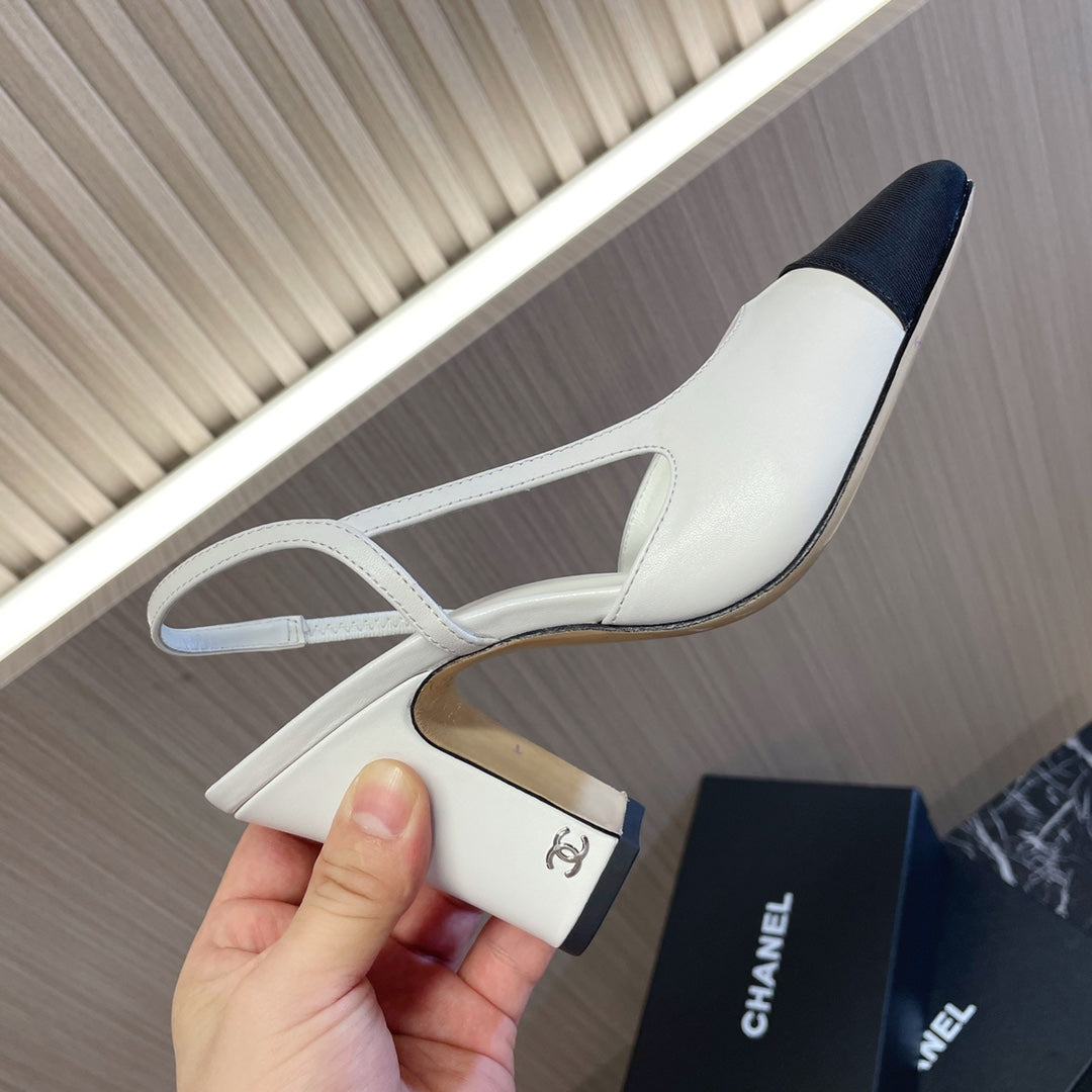 CC 26s Slingbacks Heels White Black Leather Patent Canvas 108830