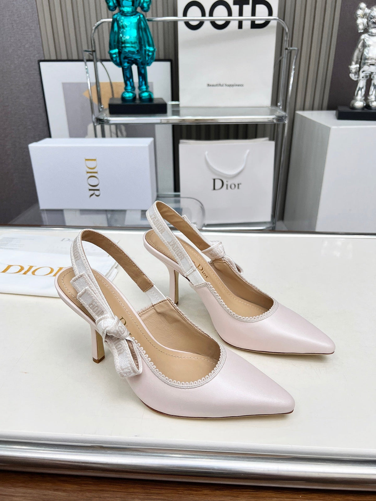 CD 26s J'Adior Slingback Pumps Nude Ribbon Calfskin 153618