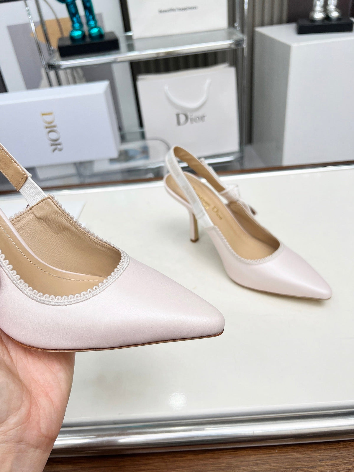 CD 26s J'Adior Slingback Pumps Nude Ribbon Calfskin 153618