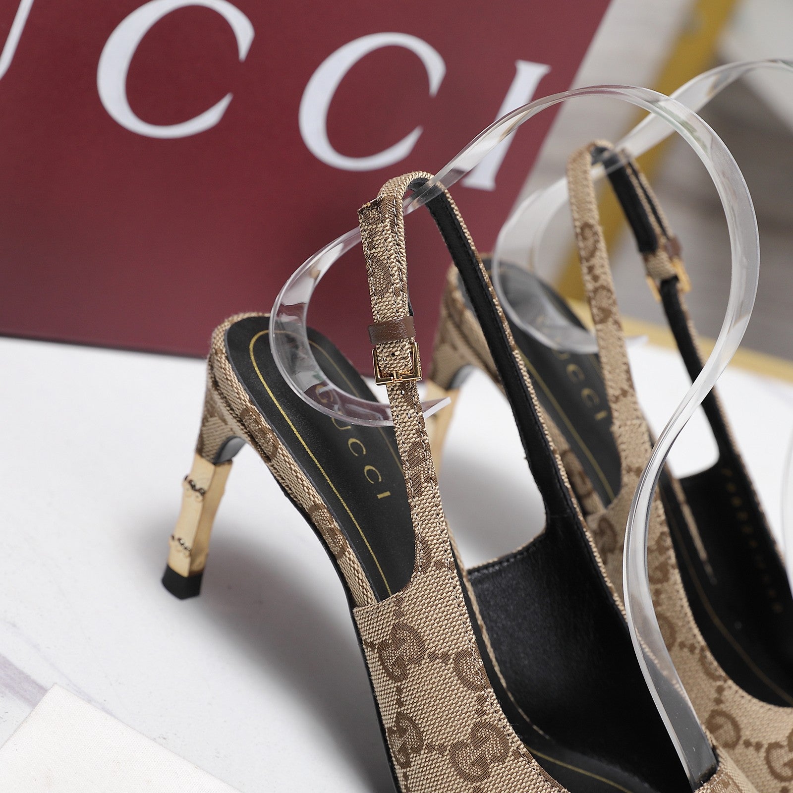 GG Castello Slingback 7.5cm Beige Canvas 864299