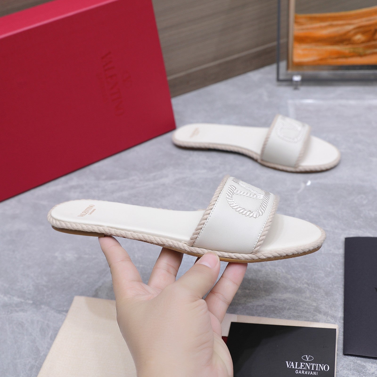 VLogo Torchon Slide Sandal White Leather Canvas 941249