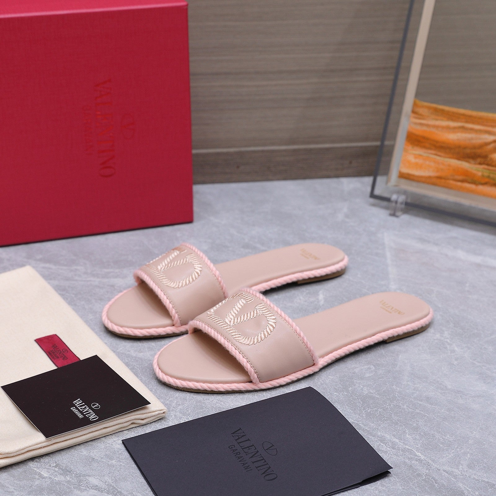 VLogo Torchon Slide Sandal Light Pink Leather Canvas 941250