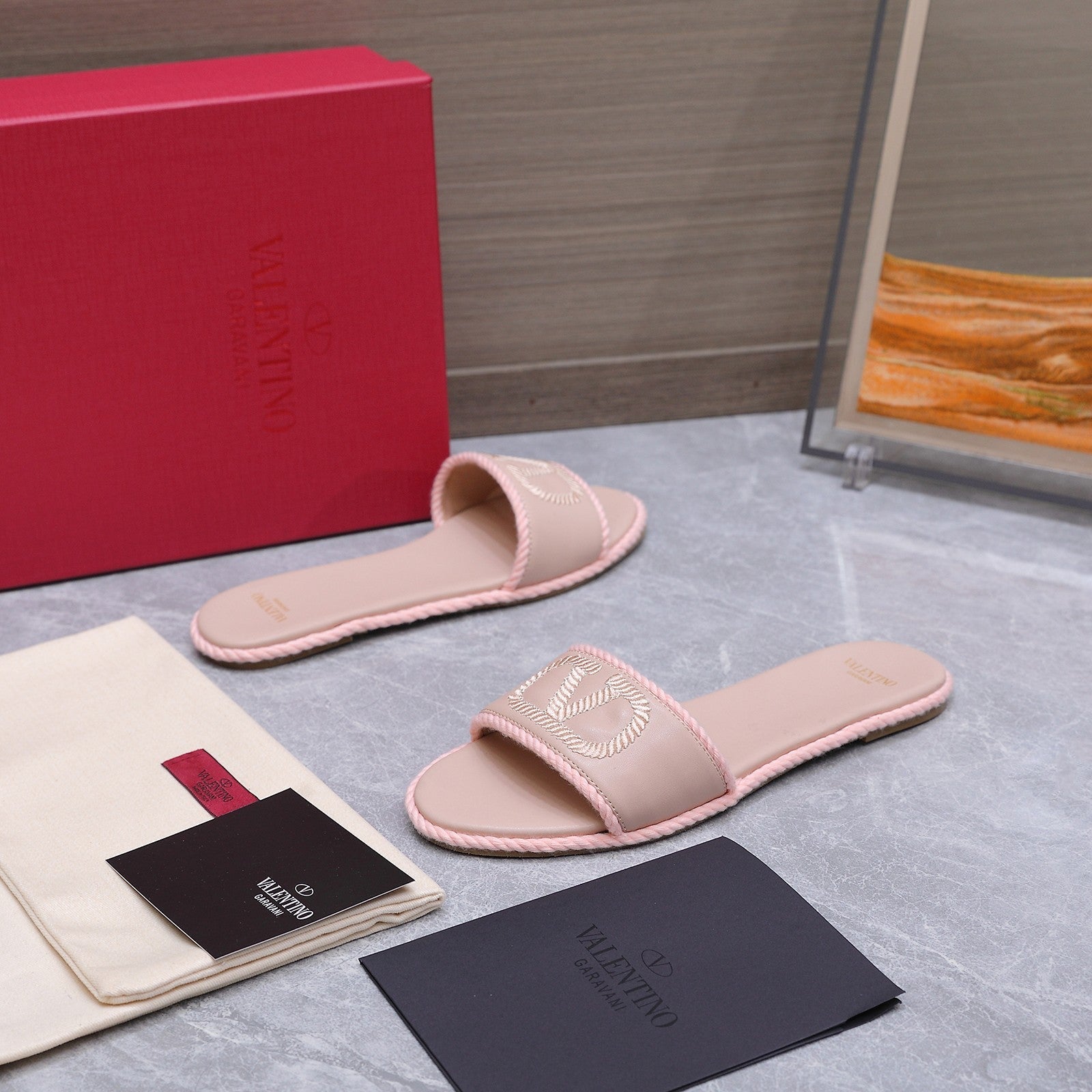 VLogo Torchon Slide Sandal Light Pink Leather Canvas 941250