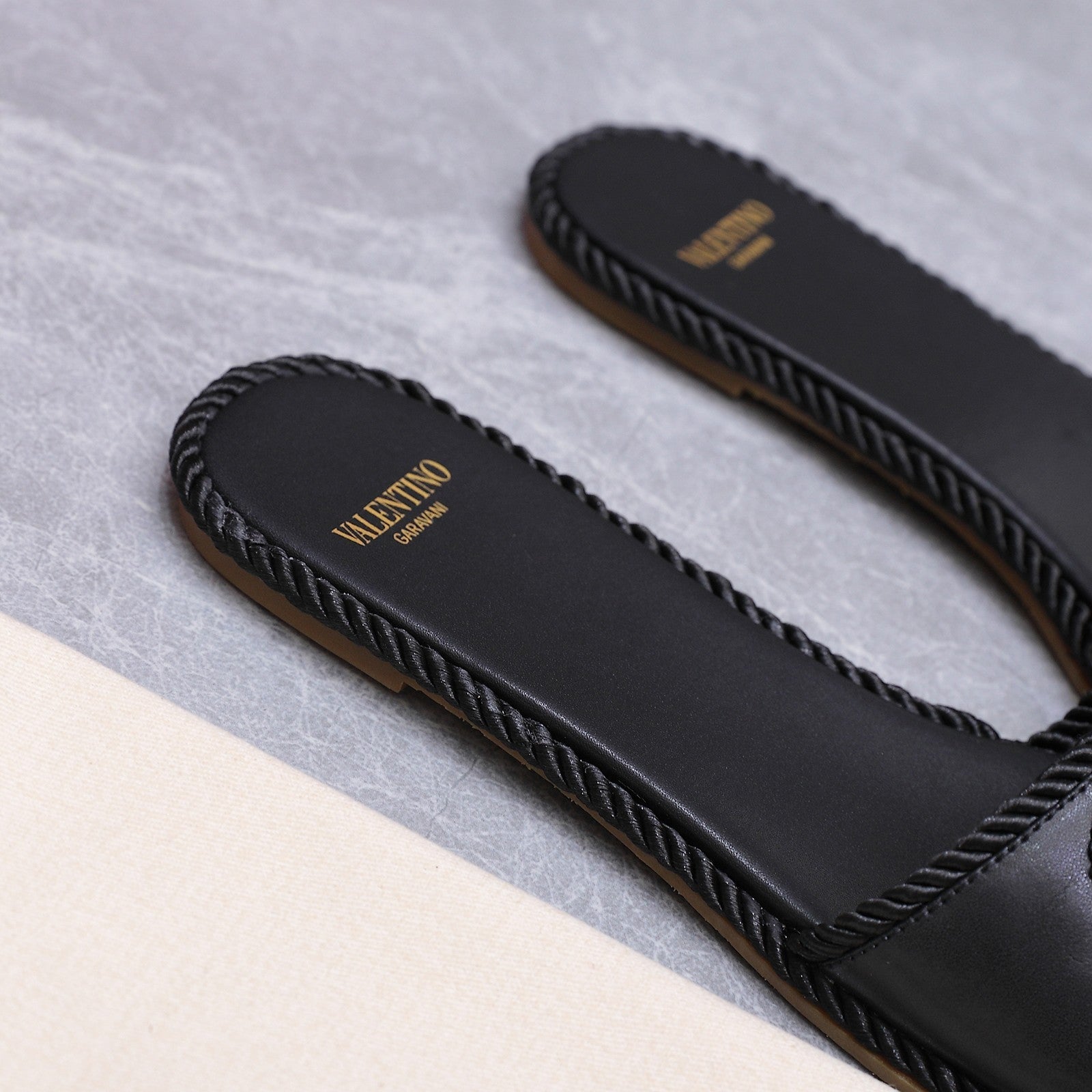 VLogo Torchon Slide Sandal Black Leather Canvas 941253