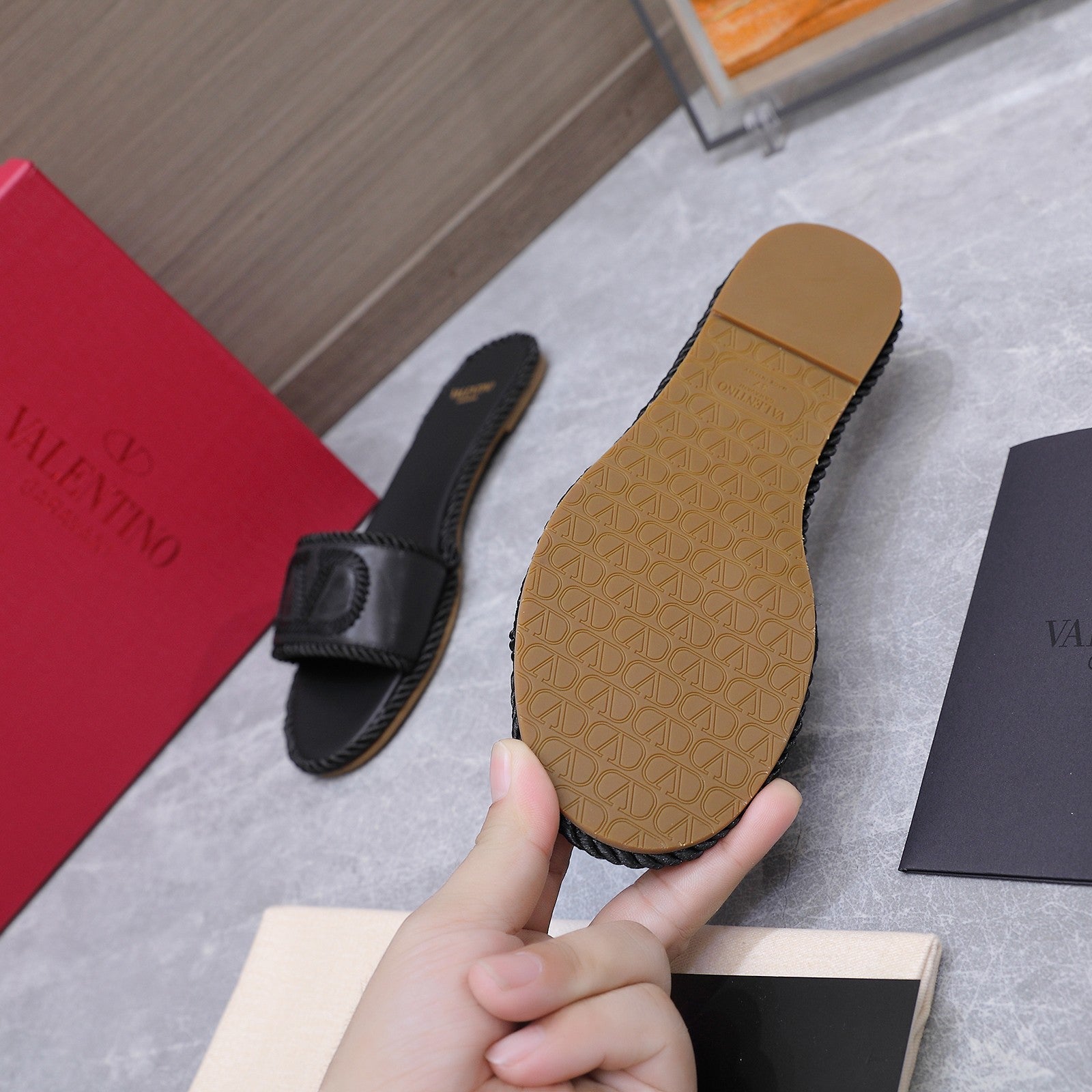 VLogo Torchon Slide Sandal Black Leather Canvas 941253