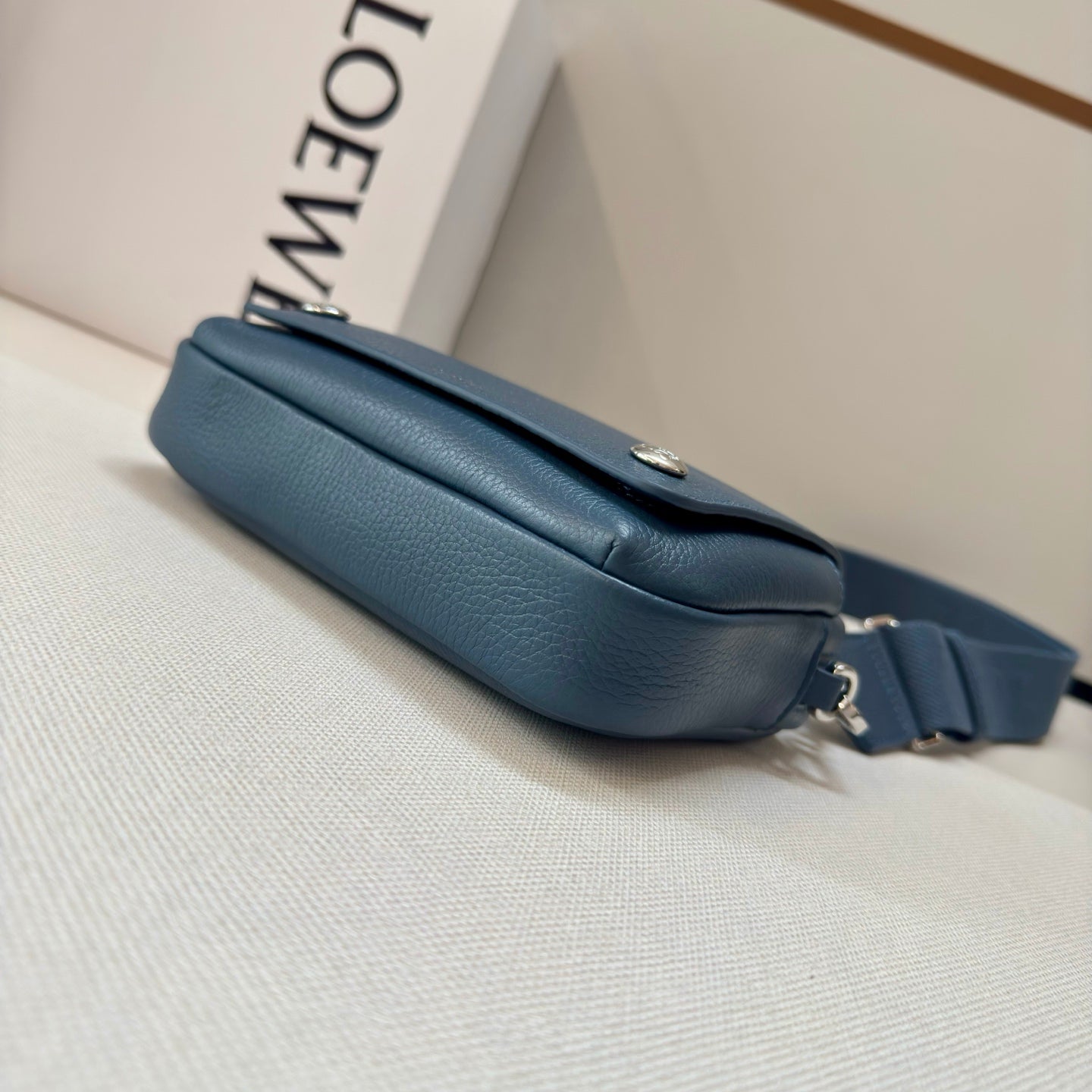 Loewe 2025 Small Pebble Messenger Bag Indigo Blue Grained Calfskin 274589
