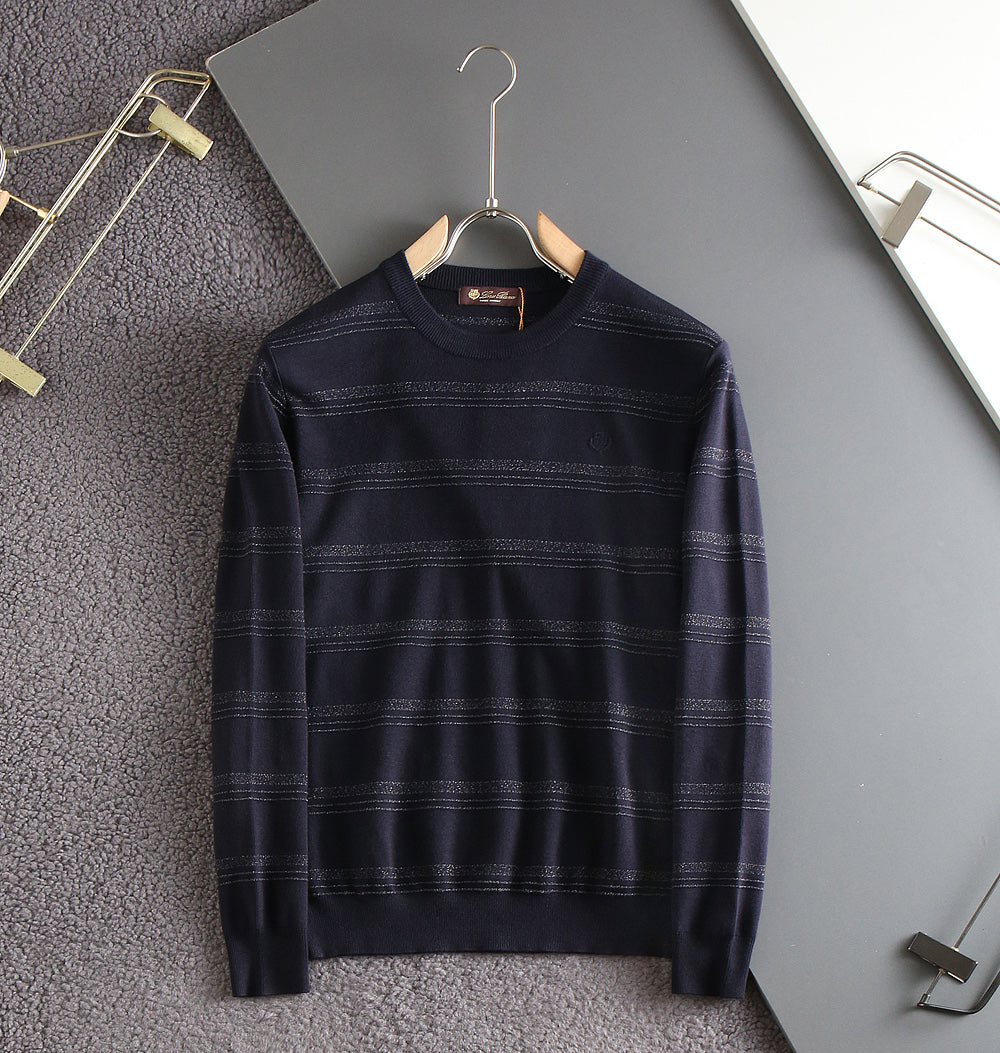 Loro Piana 26s Men Striped Crewneck Sweater Cashmere 434247