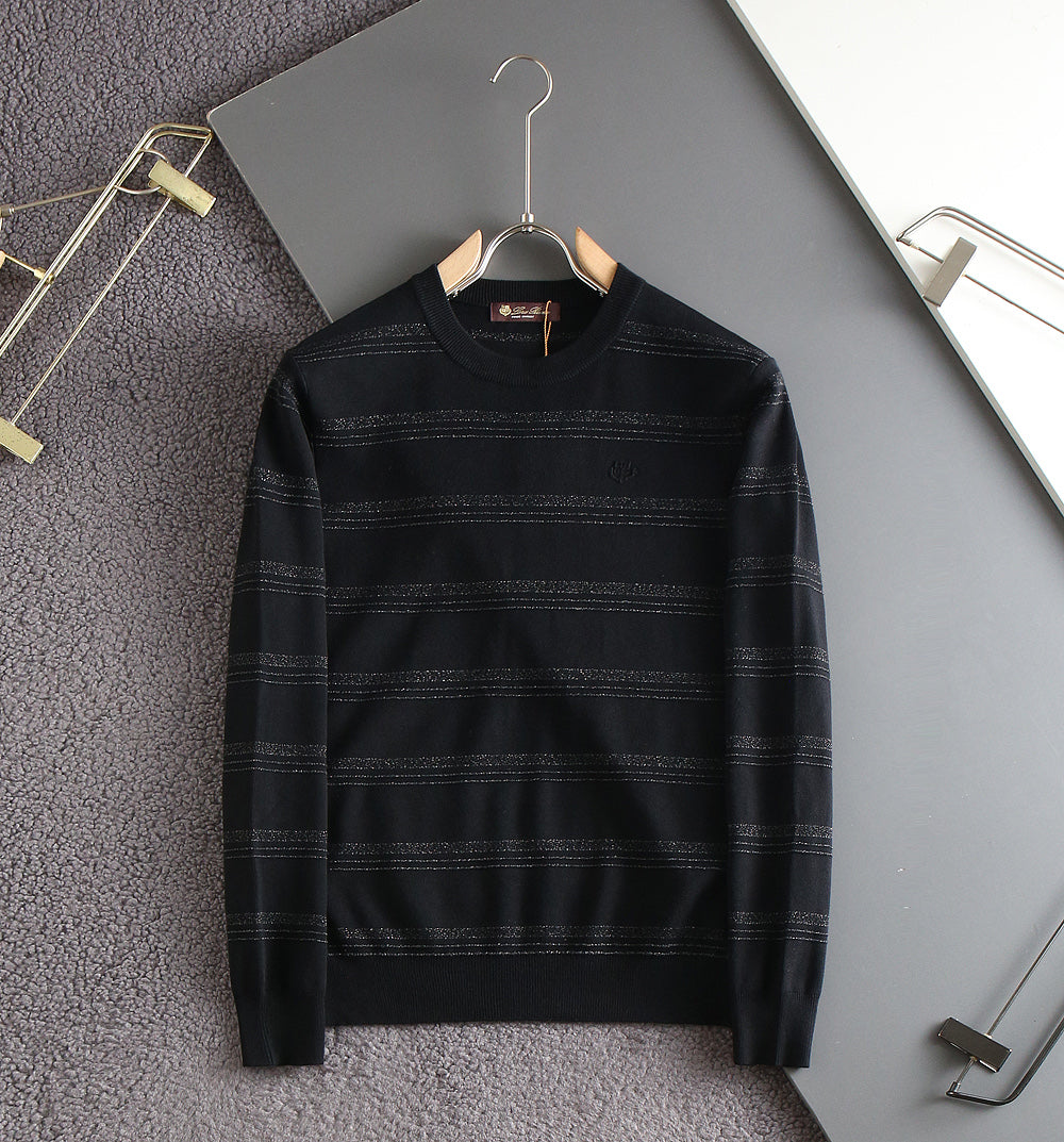 Loro Piana 26s Men Striped Crewneck Sweater Cashmere 434247