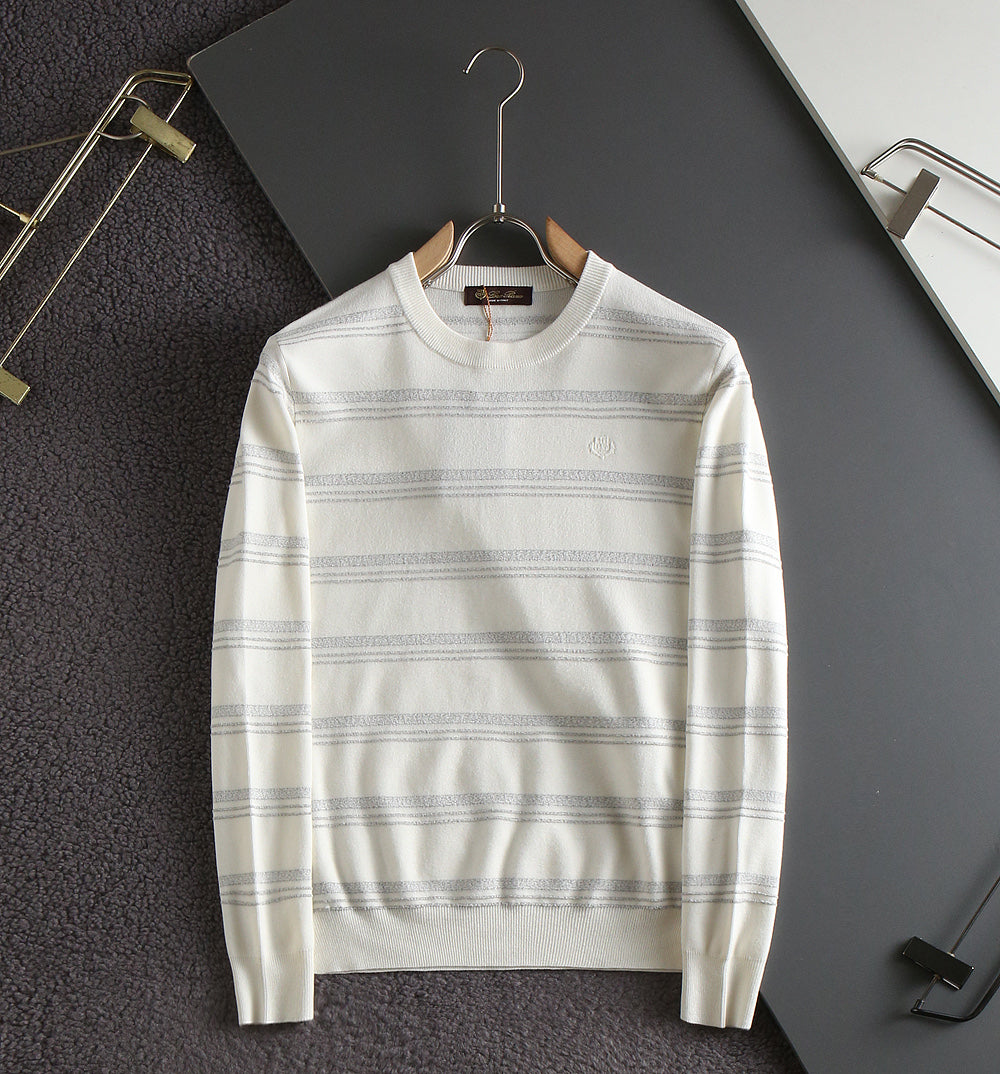 Loro Piana 26s Men Striped Crewneck Sweater Cashmere 434247