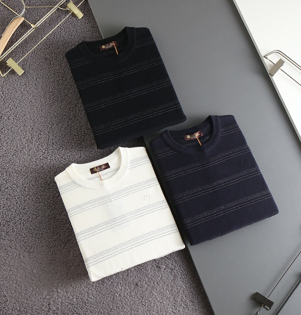 Loro Piana 26s Men Striped Crewneck Sweater Cashmere 434247