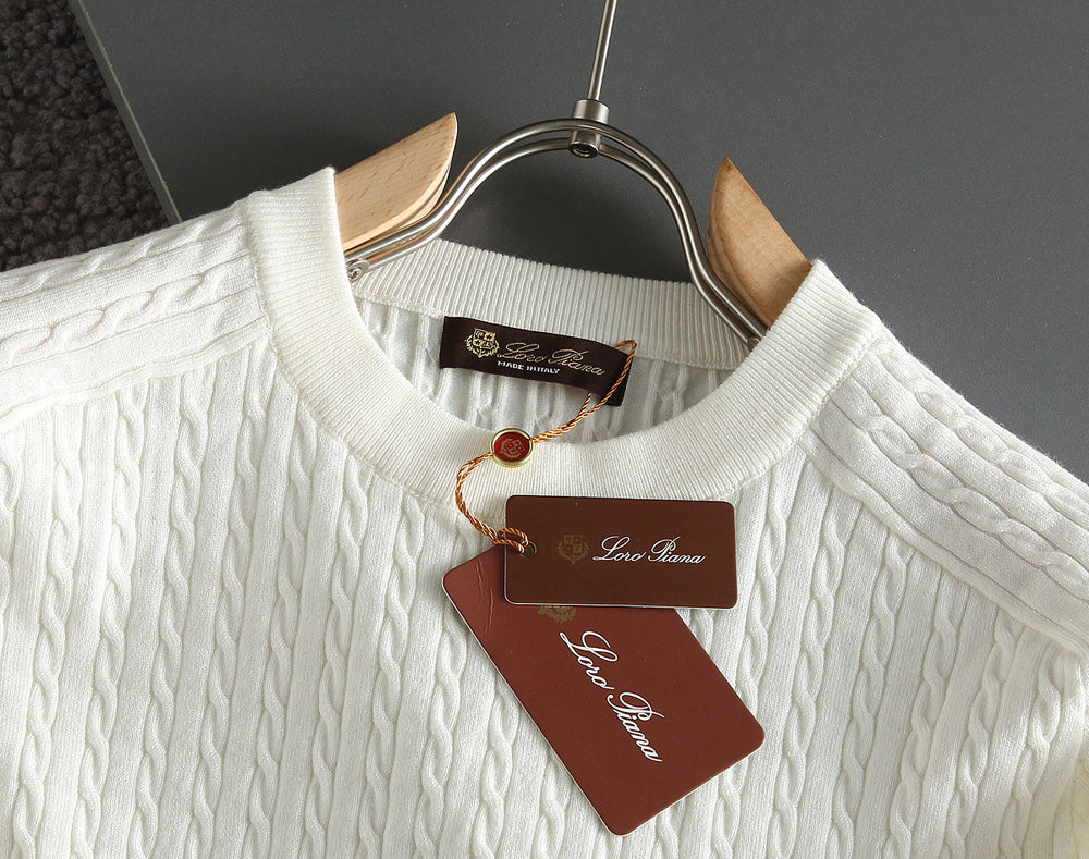 Loro Piana 26s Men Cable Knit Crewneck Sweater Cashmere 434249