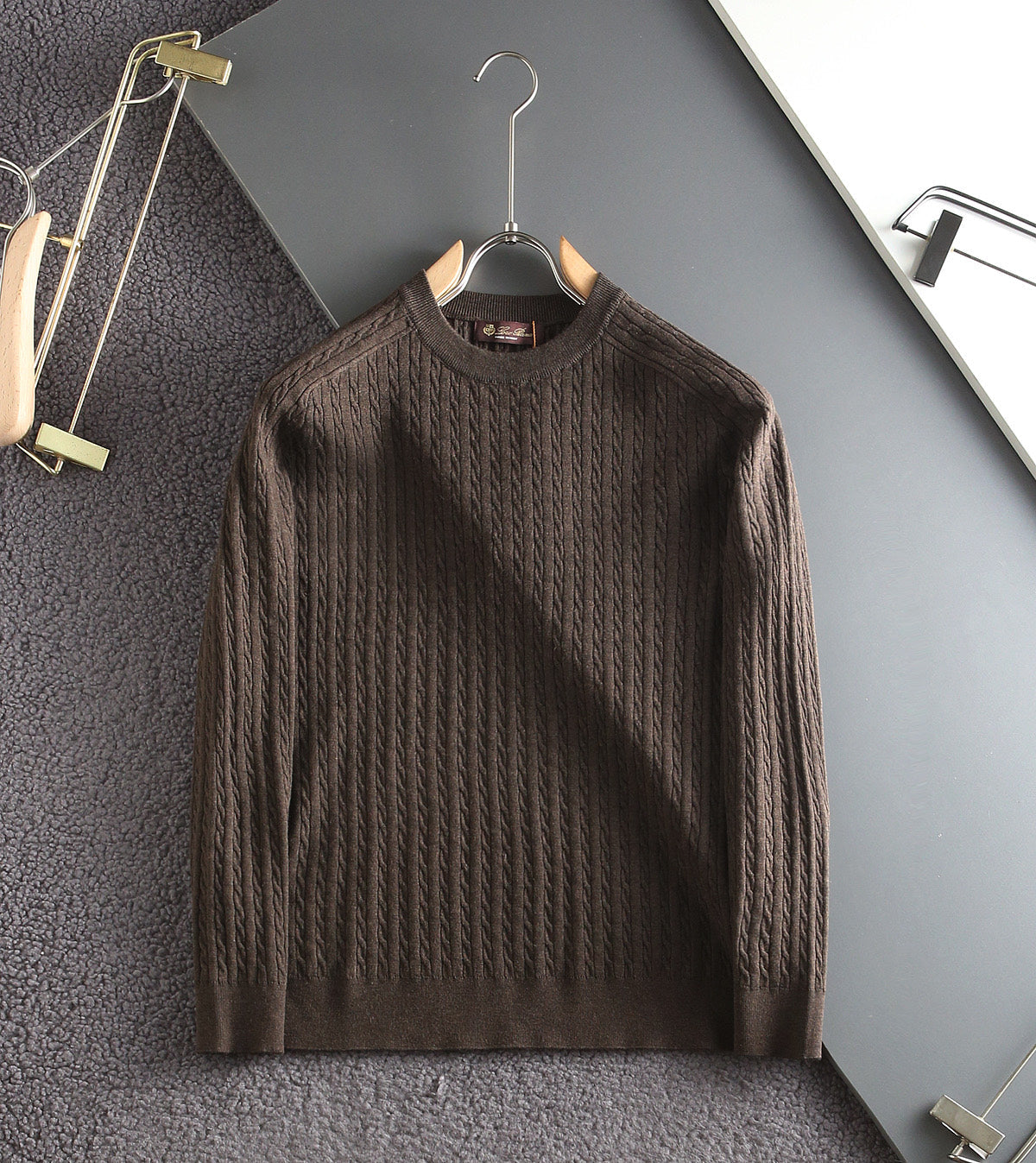 Loro Piana 26s Men Cable Knit Crewneck Sweater Cashmere 434249