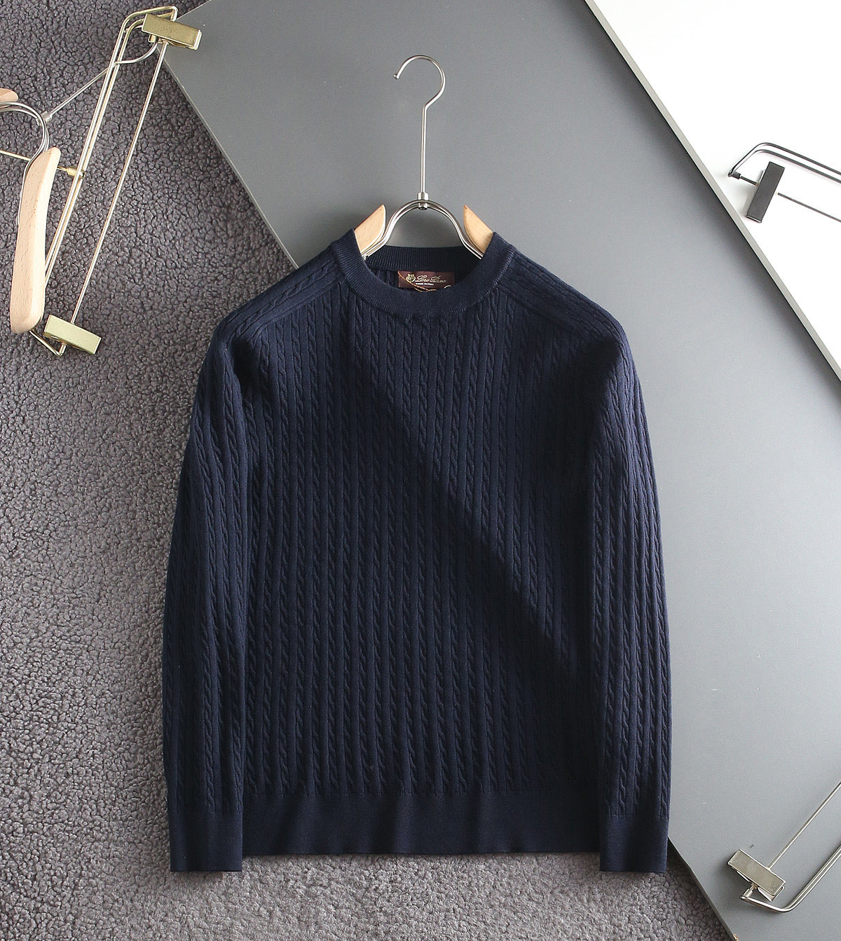 Loro Piana 26s Men Cable Knit Crewneck Sweater Cashmere 434249