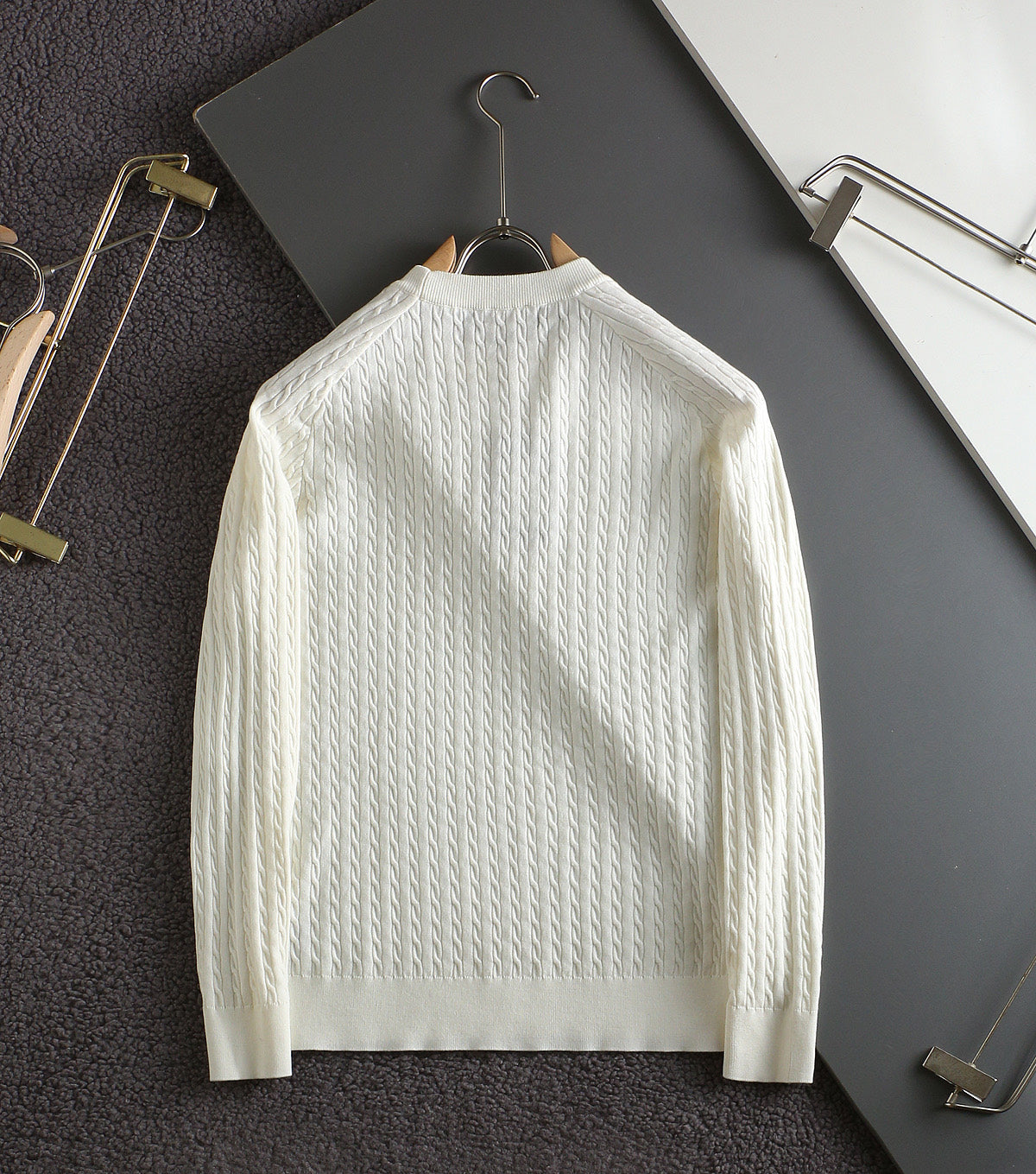 Loro Piana 26s Men Cable Knit Crewneck Sweater Cashmere 434249