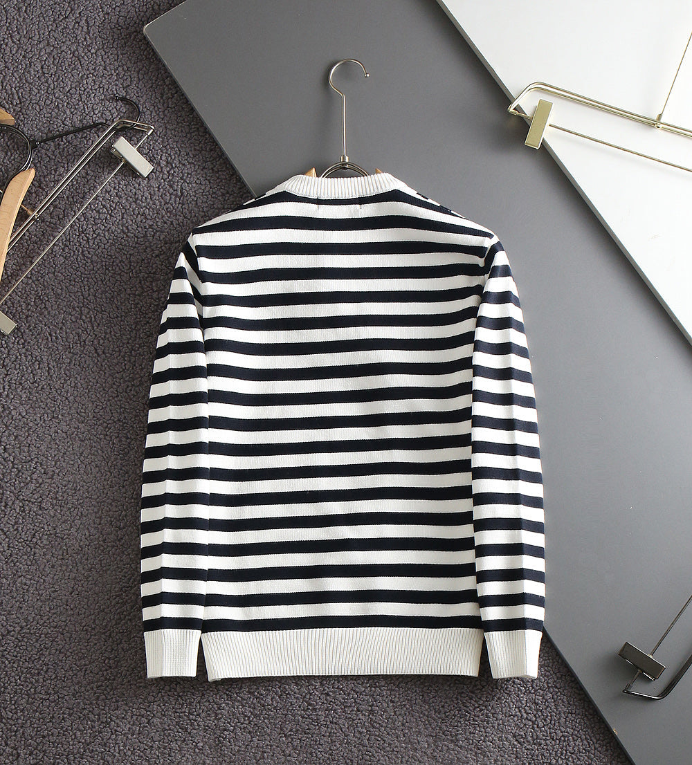 Loro Piana 26s Men Striped Crewneck Sweater Cashmere Wool Silk 434246
