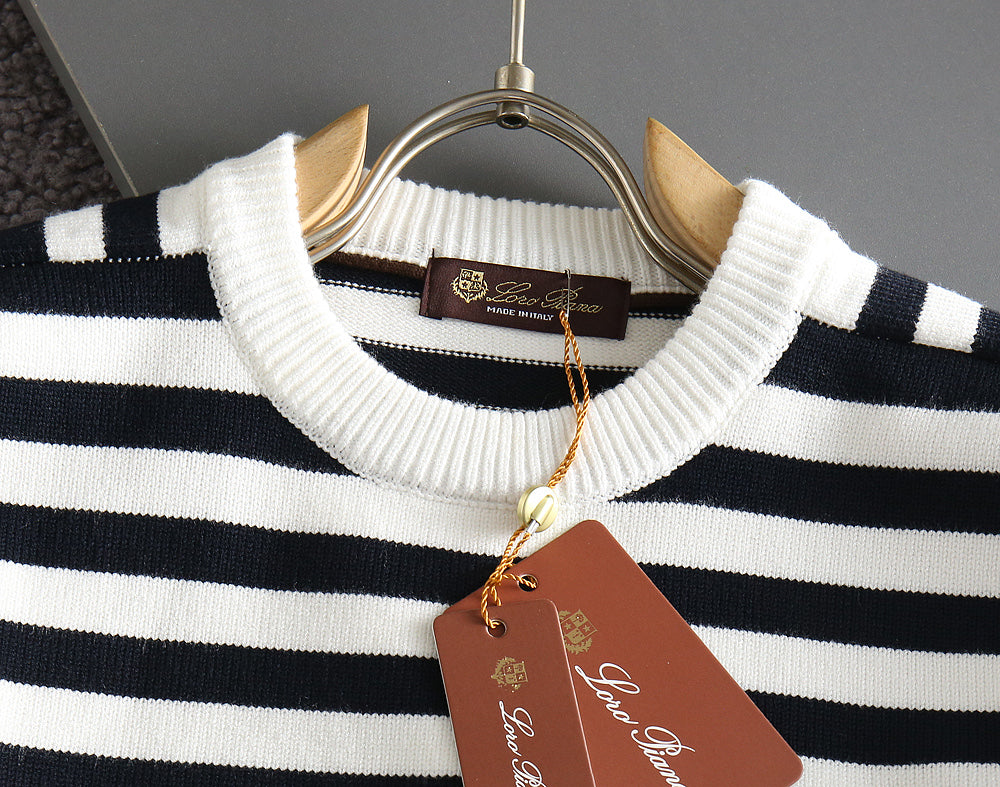 Loro Piana 26s Men Striped Crewneck Sweater Cashmere Wool Silk 434246