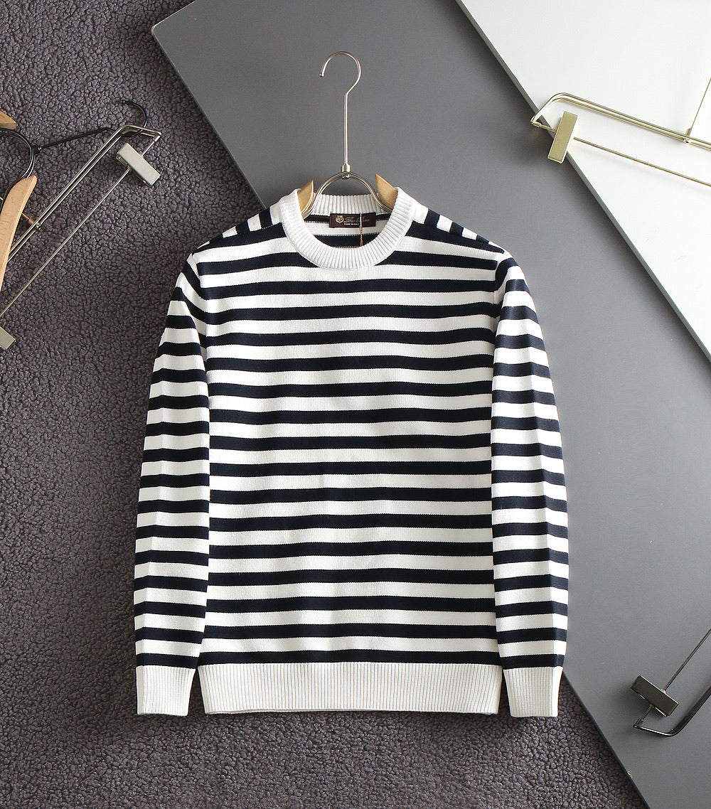 Loro Piana 26s Men Striped Crewneck Sweater Cashmere Wool Silk 434246