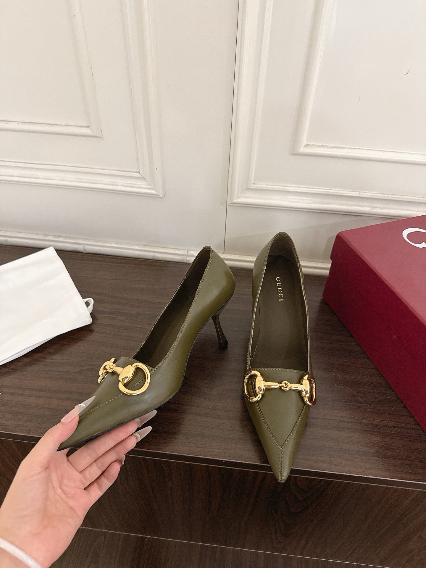 GG Boulevard Pumps 7.5cm Olive Leather 888850