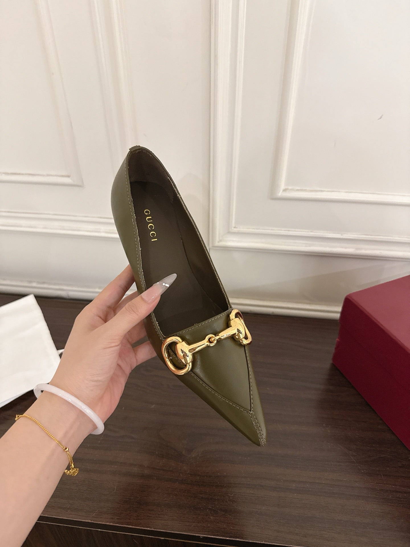 GG Boulevard Pumps 7.5cm Olive Leather 888850