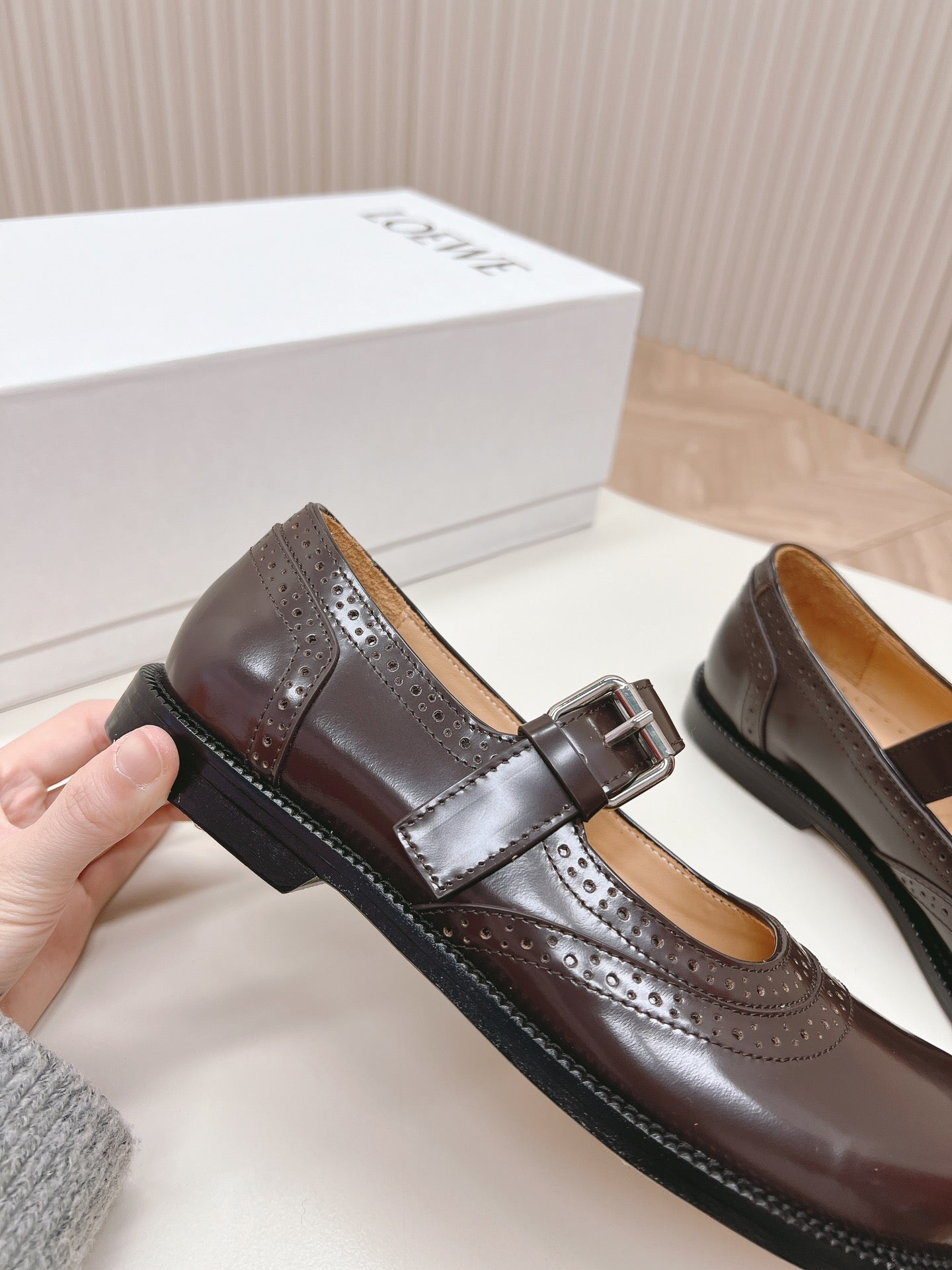 Loewe Campo Mary Jane Ballet Flat Mahogany Cowhide