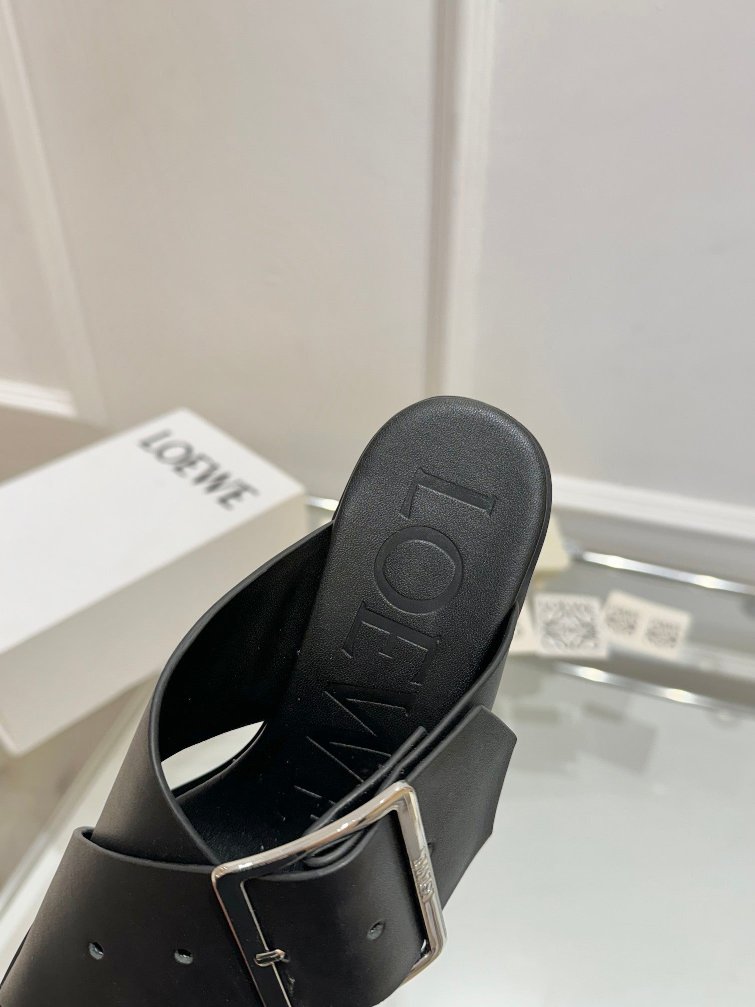 Loewe Petal Buckle Sandals Black Leather 881320