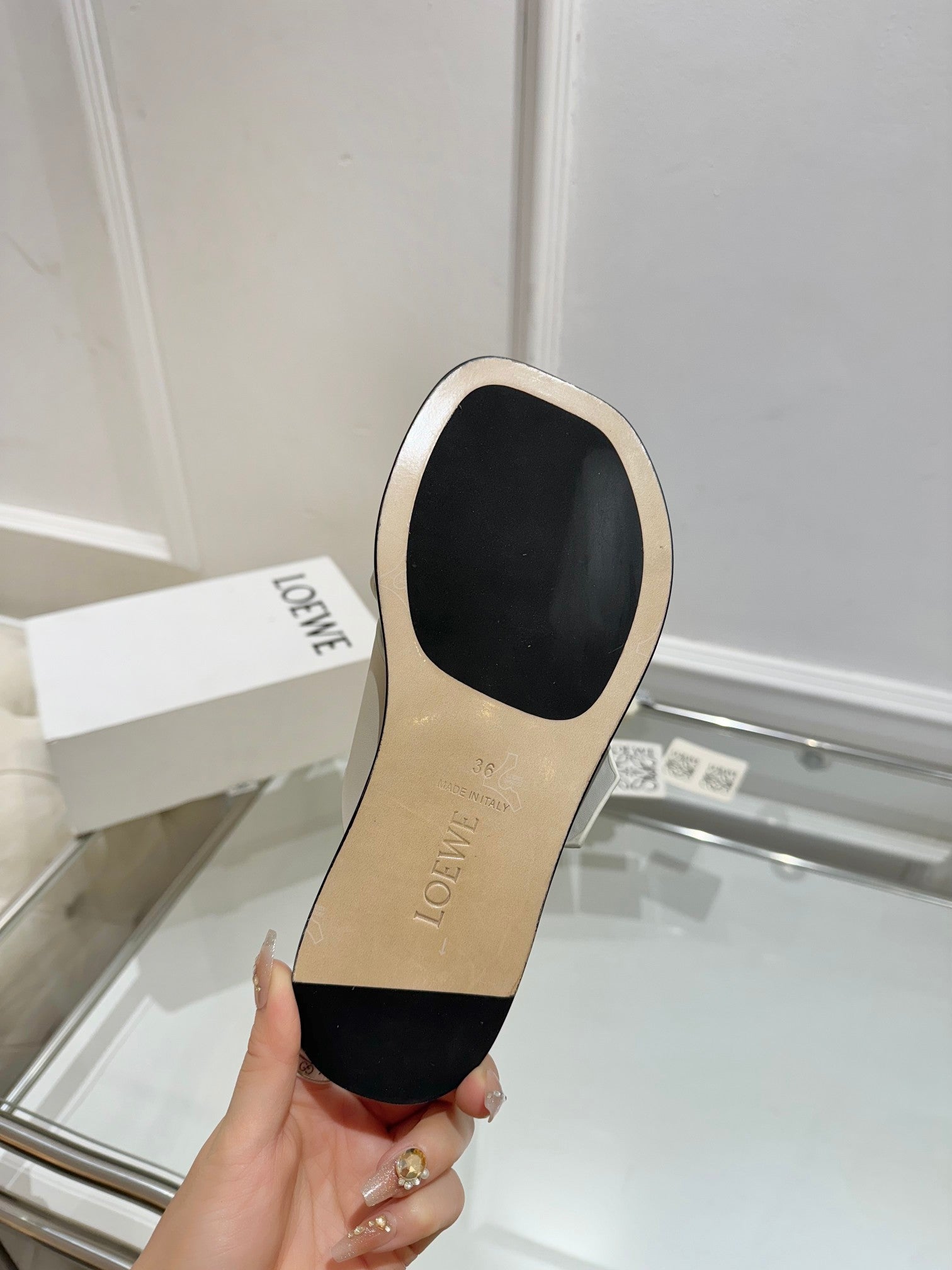 Loewe Petal Buckle Slide Light Grey Leather 881317