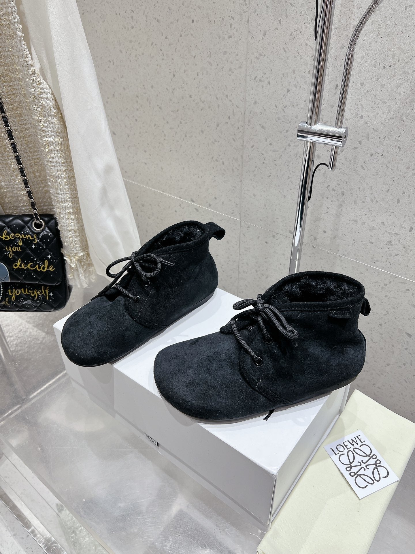 Loewe One-Piece Snow Boots Black Suede 435631
