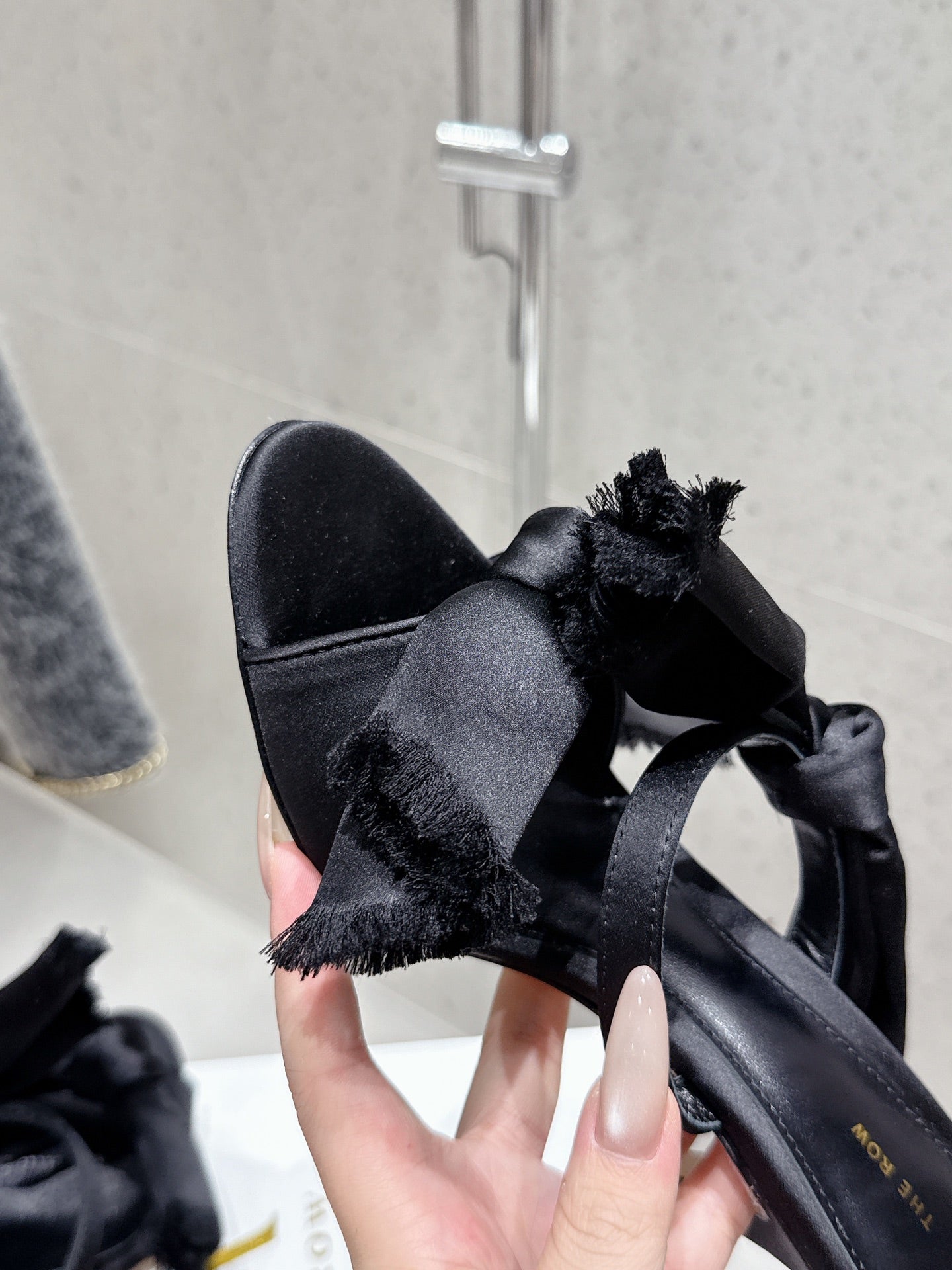 The Row Strap High Heel Mule Sandals 80mm Black Satin And Sheepskin 338378