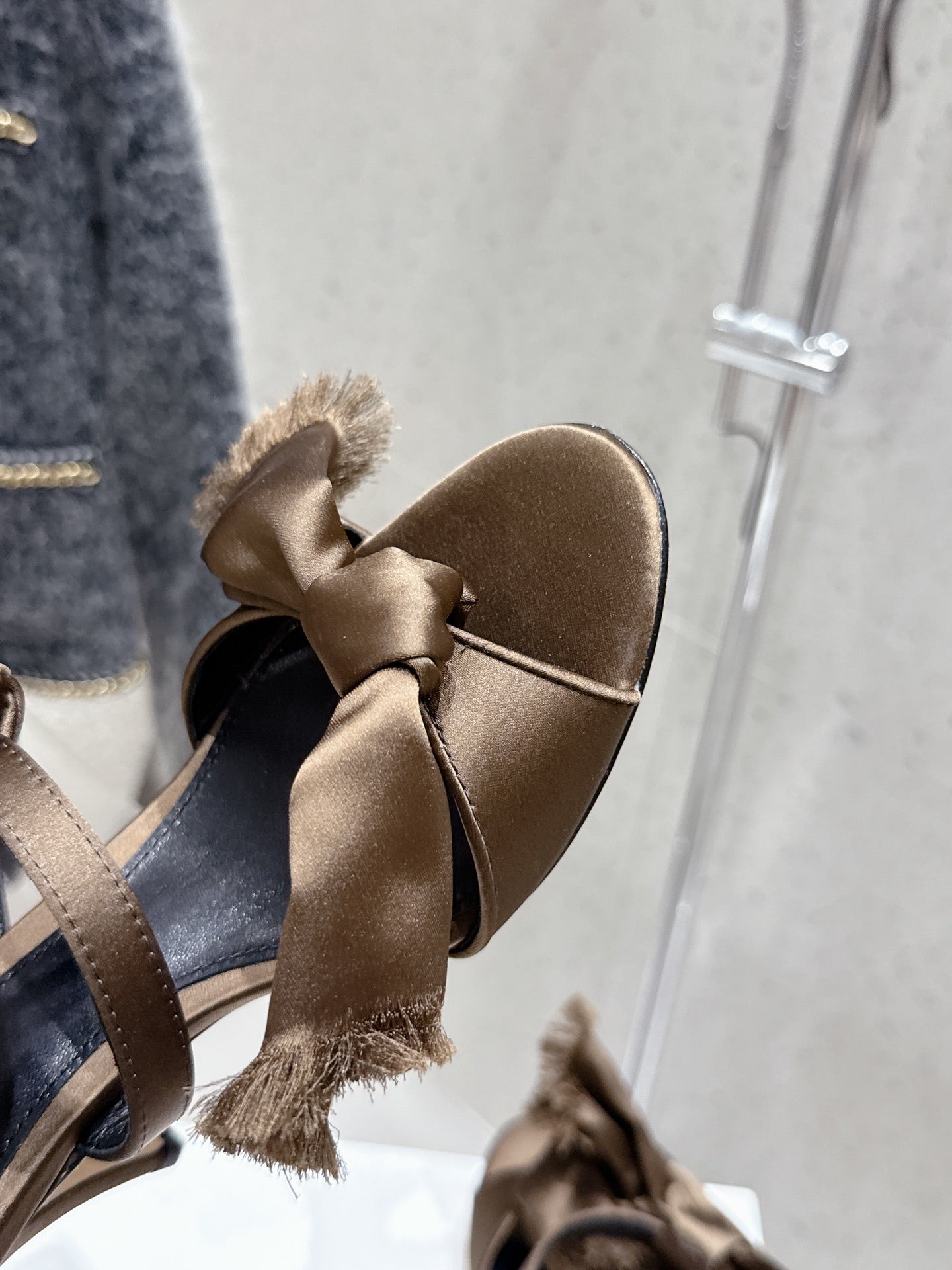 The Row Strap High Heel Mule Sandals 80mm Brown Satin And Black Sheepskin 338379