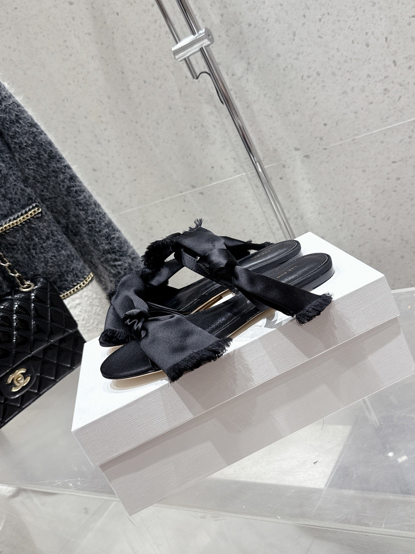 The Row Mule Sandals Black Satin And Sheepskin 338380