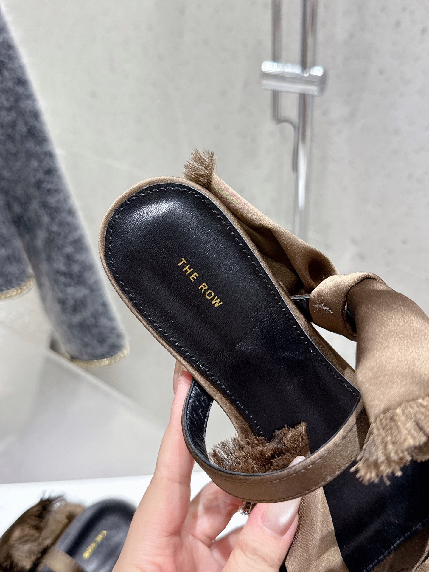 The Row Mule Sandals Brown Satin And Black Sheepskin 338381