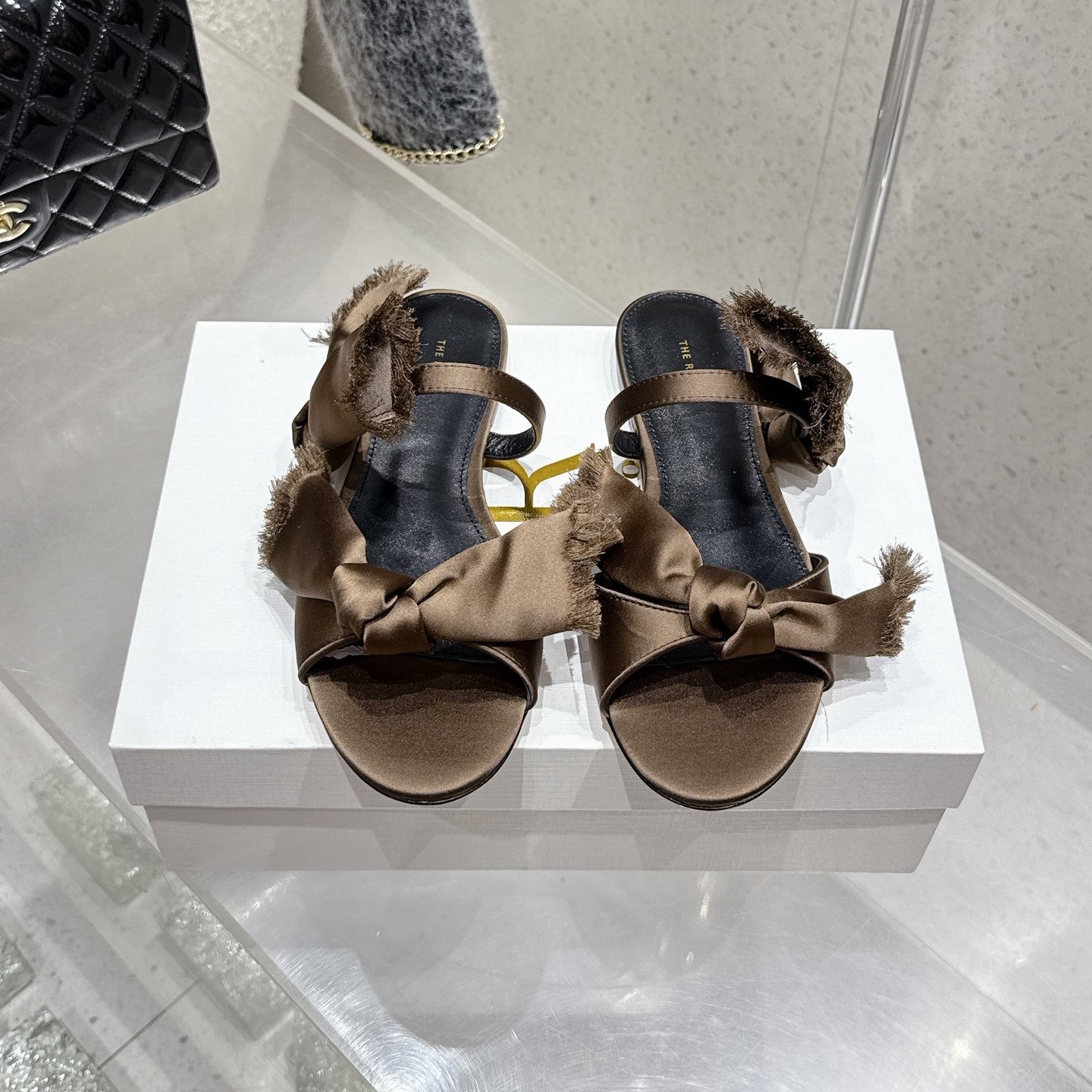 The Row Mule Sandals Brown Satin And Black Sheepskin 338381